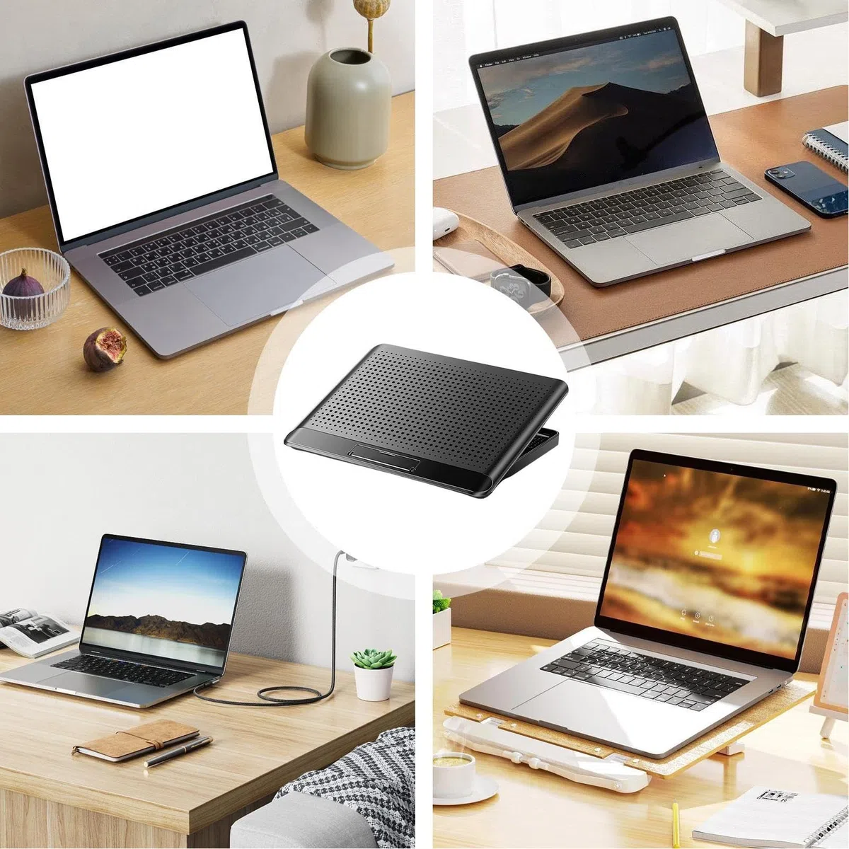 Podkładka Chłodząca do Laptopa Regulowana Podstawka Podnosząca | Cichy Wentylator Chłodzący Aluminiowy Do Laptopa I Komputera dla Biurka Klawiatury Telefonu Tableta Książki Domu Miejsca