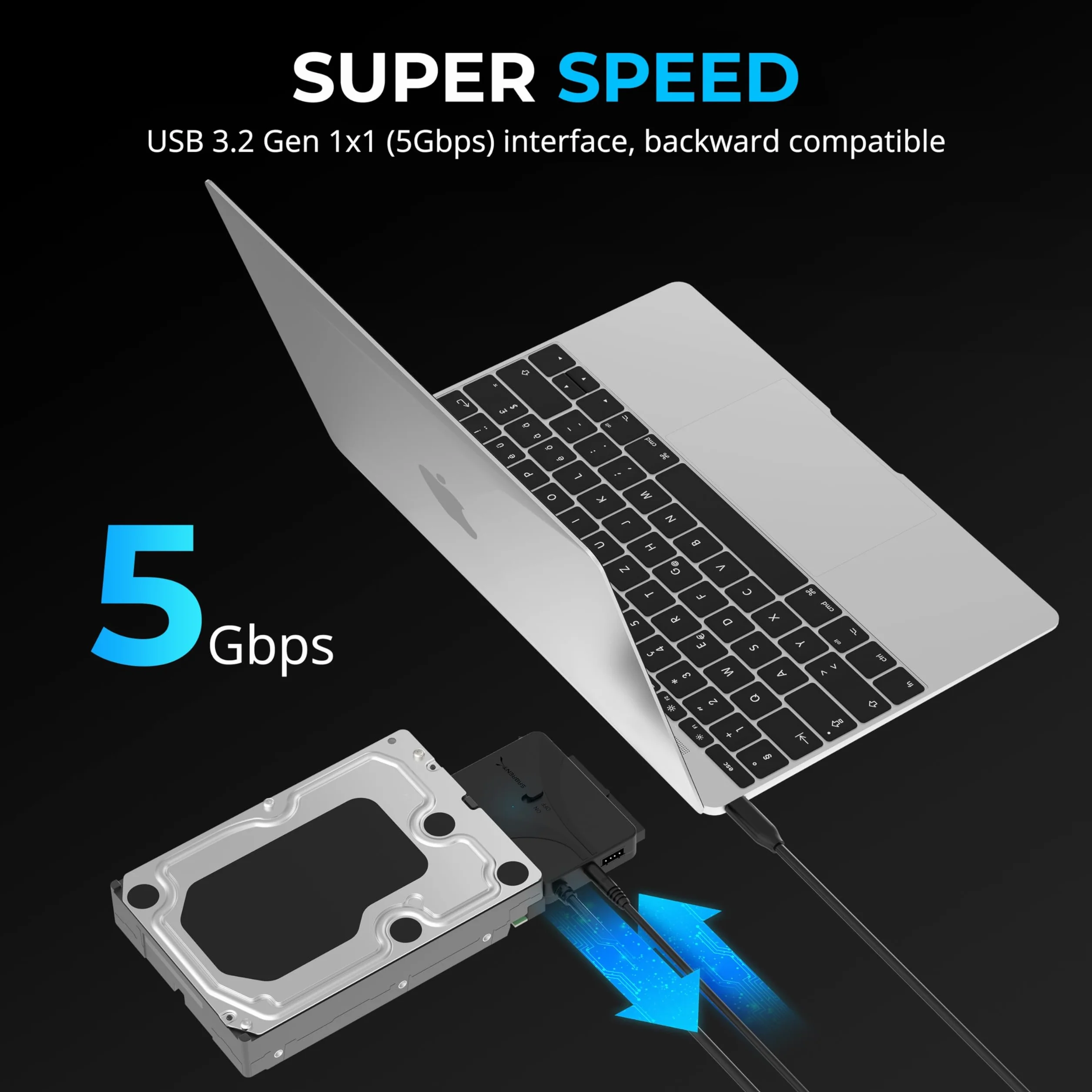 SABRENT Konwerter USB typu C na dysk twardy SSD/SATA/IDE 2,5/3,5/5,25 cala z zasilaczem UL i diodami LED (USB-DS12)