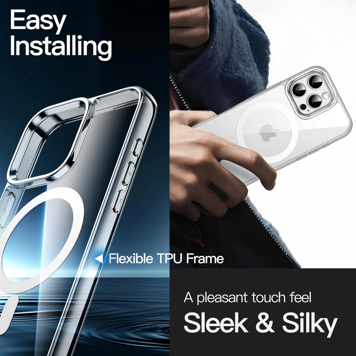 JETech Magnetyczna Etui dla iPhone 16 Pro, Przezroczyste | Kompatybilny z MagSafe, Wstrząsoodporne Osłona Bumper, Odporne na Zarysowania, Przezroczysty Tył