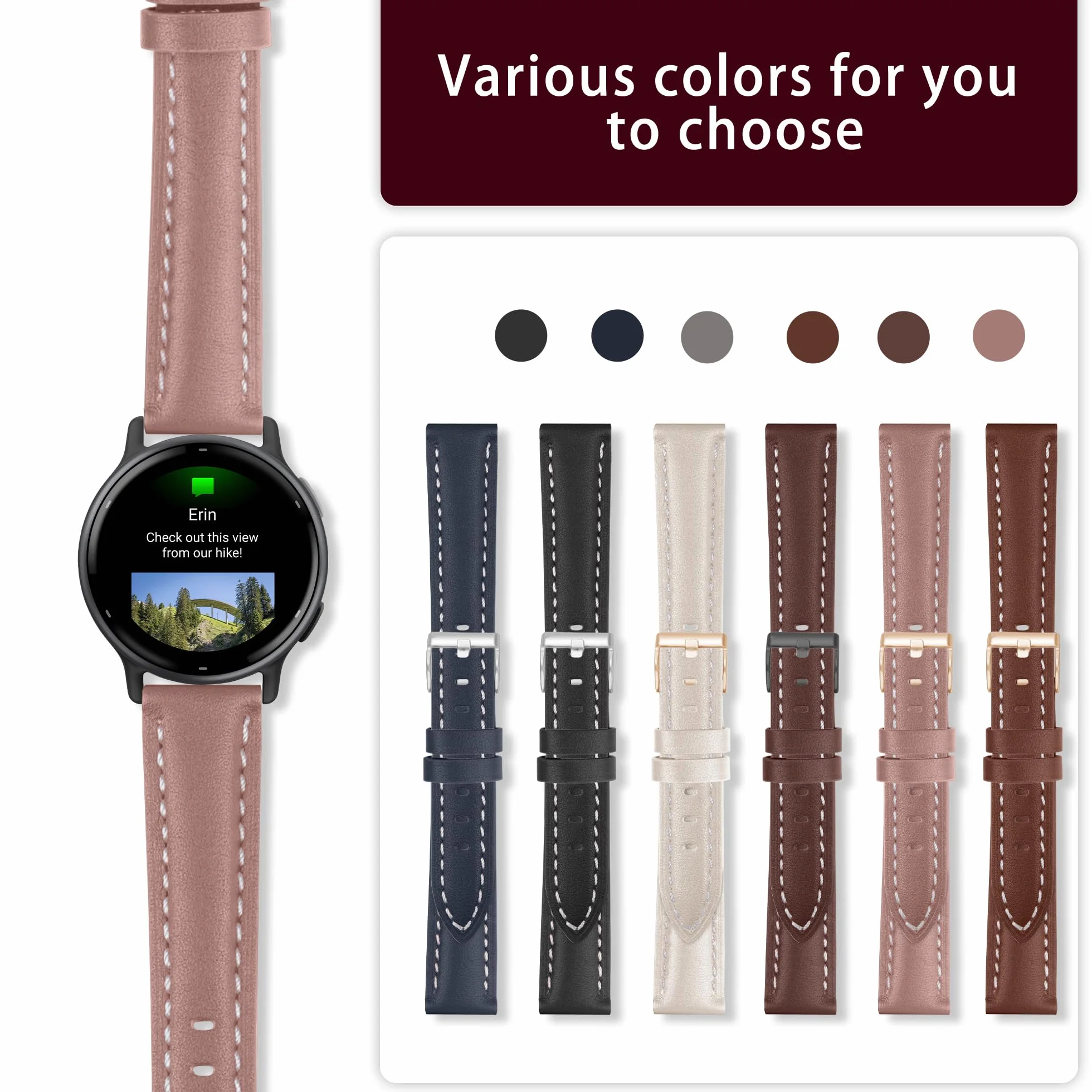 Skórzana bransoletka Garmin Forerunner 165/165 Music Vivoactive 5 Vivomove Trend Venu Sq 2 245/245 Music 20 mm