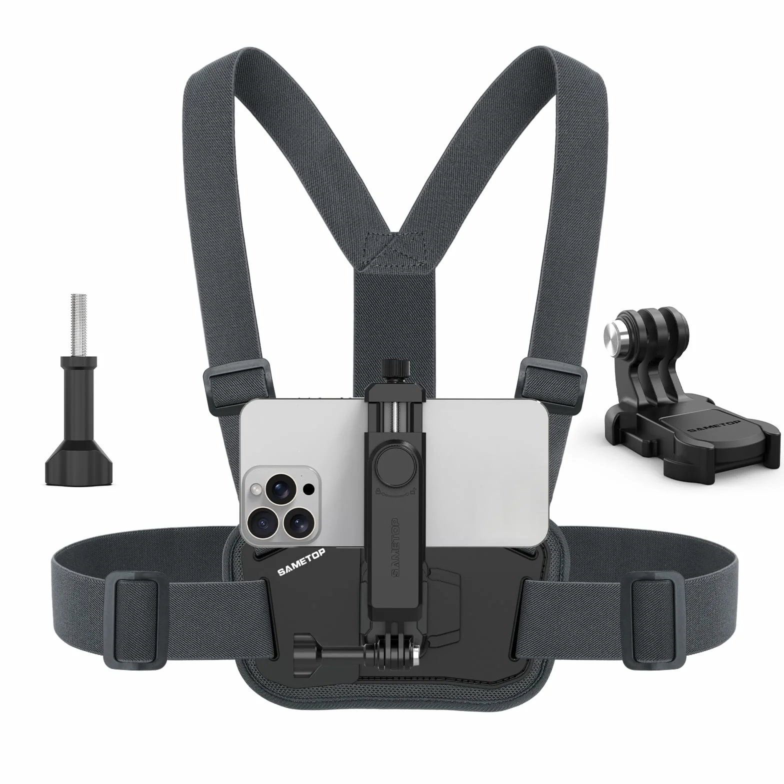 Uchwyt na Pas Piersiowy na Telefon Komórkowy Chesty Mocowanie Na Klatkę Piersiową Kompatybilna z iPhone Samsung GoPro 13/12/11/10/9/8 DJI Osmo i Większość Kamer Sportowych POV/VLOG