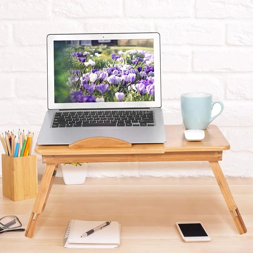 Regulowany stojak na laptopa na łóżko - taca na laptopa z pochyloną górą do czytania, jedzenia i gier, przenośny stojak na laptopa na sofę i łóżko