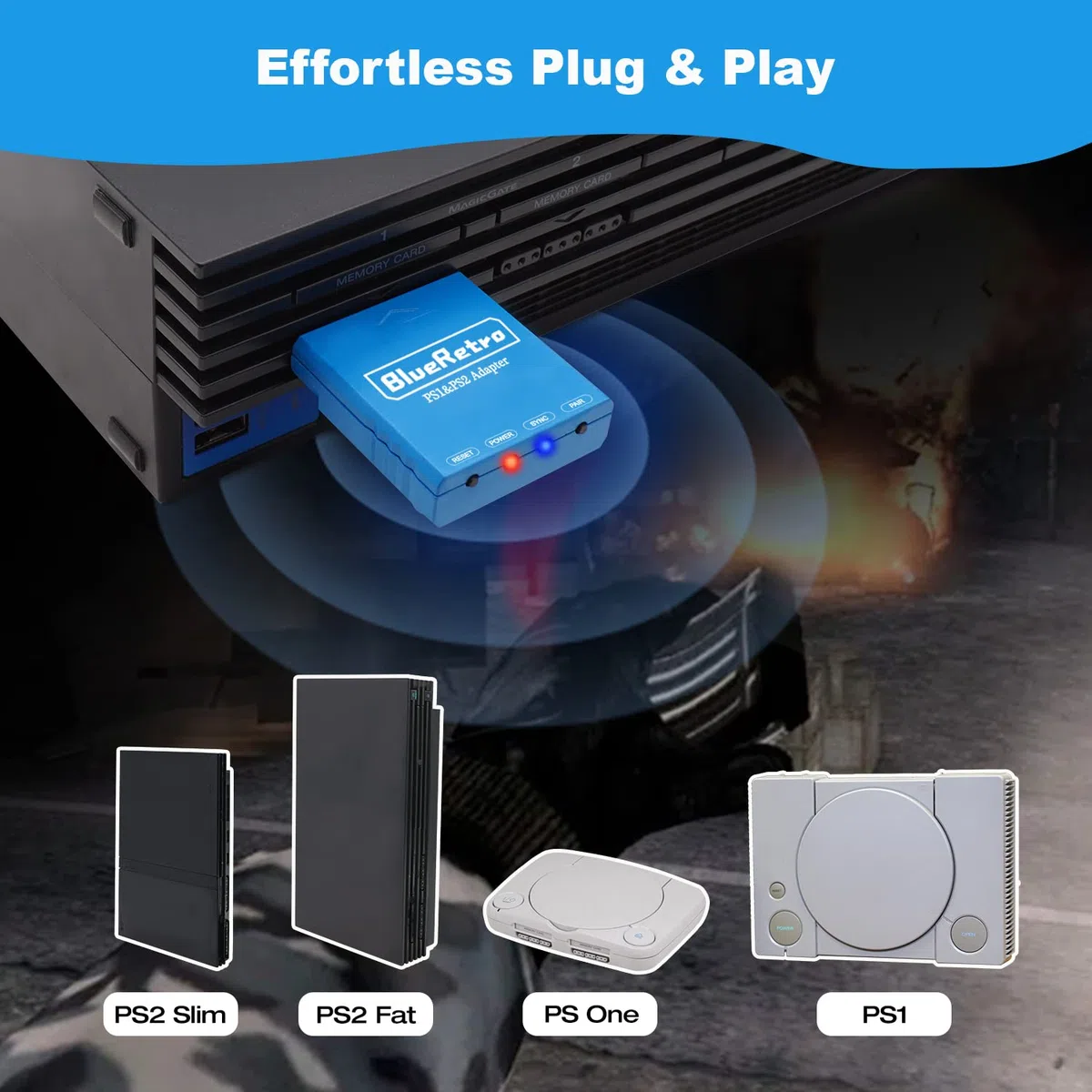 WIAONE BITFUNX RetroScaler PS2/PS1 bezprzewodowy adapter kontrolera - obsługuje konsolę do gier PS2/PS1, kompatybilny z PS3/PS4/PS5, Xbox One S, Series X/S, Switch Pro Bluetooth