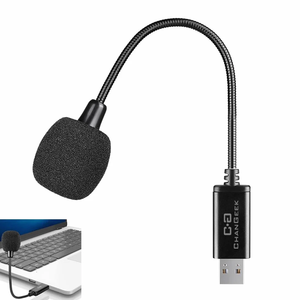Bezprzewodowy mikrofon USB do laptopa i komputera stacjonarnego, z gęsią szyją i wbudowaną kartą dźwiękową, kompatybilny z Windows PC i Mac, mały rozmiar, Plug and Play, idealny mikrofon pojemnościowy