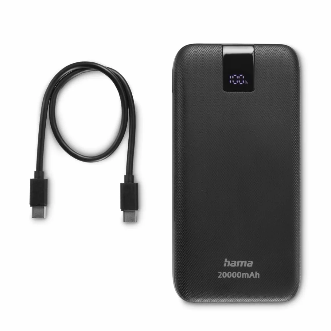 Hama Power Pack do ładowania telefonu 20000 mAh (powerbank, szybkie ładowanie, 2 x USB C, USB C, pojemny, lekki, ładowarka, Power Delivery, Qualcoom Quick Charge, Fast charge) antracyt