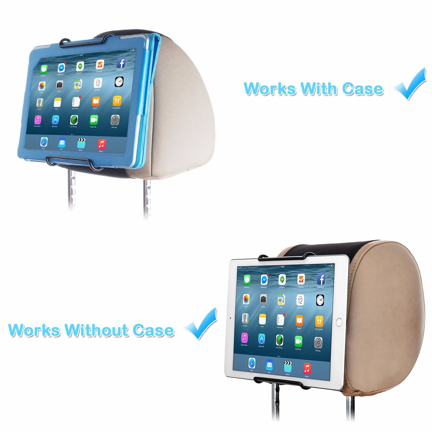 TFY Uniwersalny uchwyt samochodowy na zagłówek do tabletu 7 do 11 cali - iPad 10, Air 5, Mini 6 - iPad Pro 24.6 cm - Galaxy Tab S8 - Asus - Lenovo IdeaTab - Sony Xperia Tablet Z i nie tylko