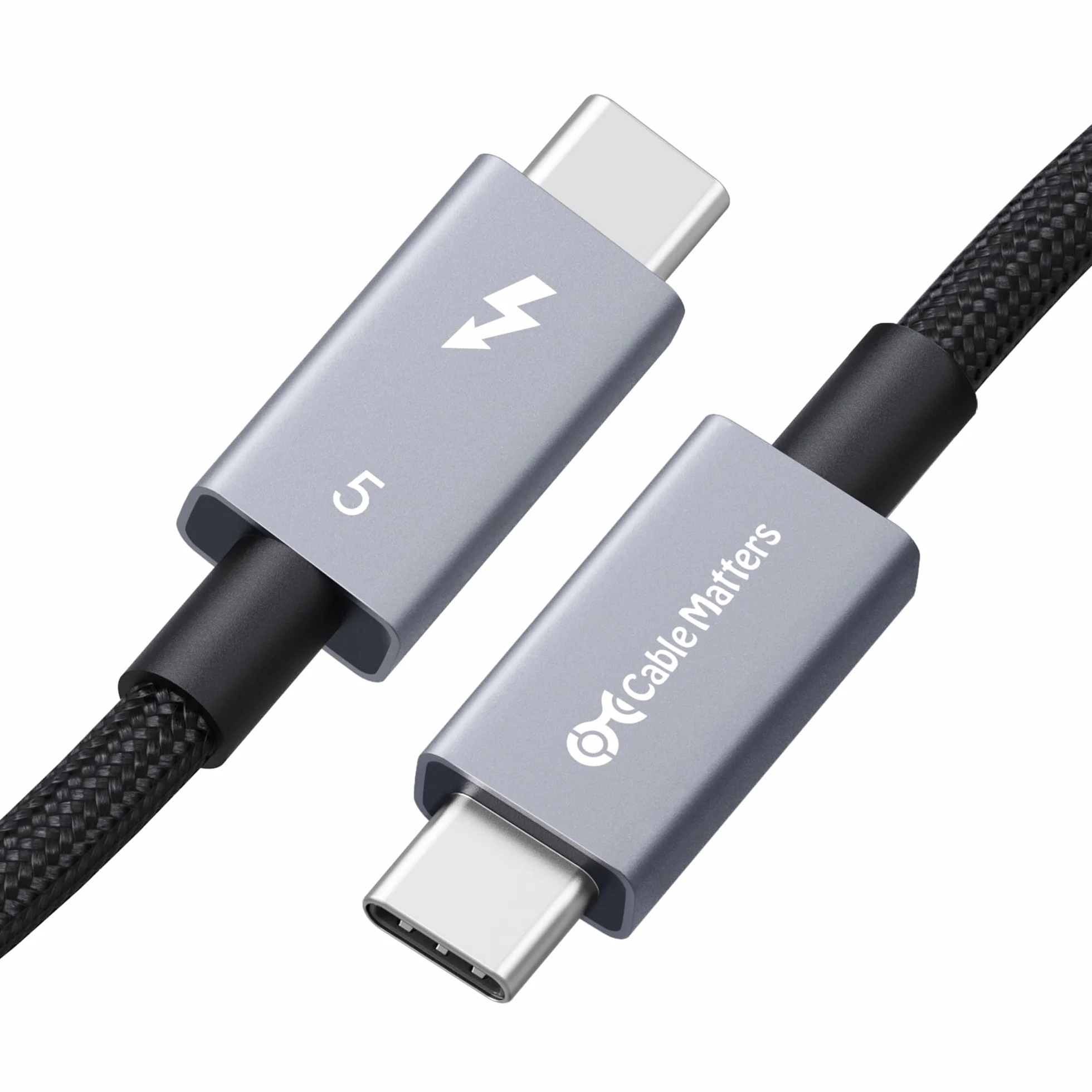Cable Matters Certyfikat Intel: pleciony kabel Thunderbolt 5 80 Gb/s ze zwiększeniem przepustowości do 120 Gb/s i ładowaniem 240 W w kolorze czarnym – 1 m, kompatybilny z Thunderbolt 4/3, USB4 i USB-C