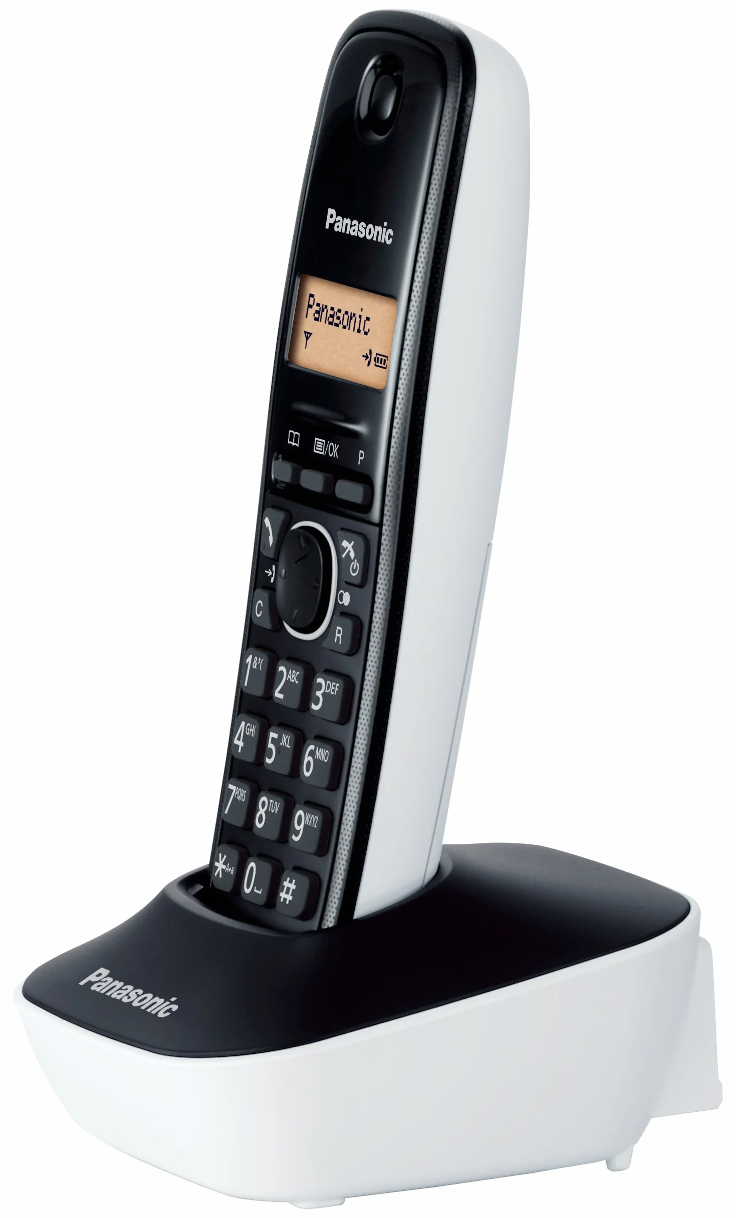 Panasonic KX-TG1611JTW cyfrowy telefon bezprzewodowy, pojedyncza jednostka bazowa i odbiornik, identyfikator dzwoniącego, wyświetlacz LCD