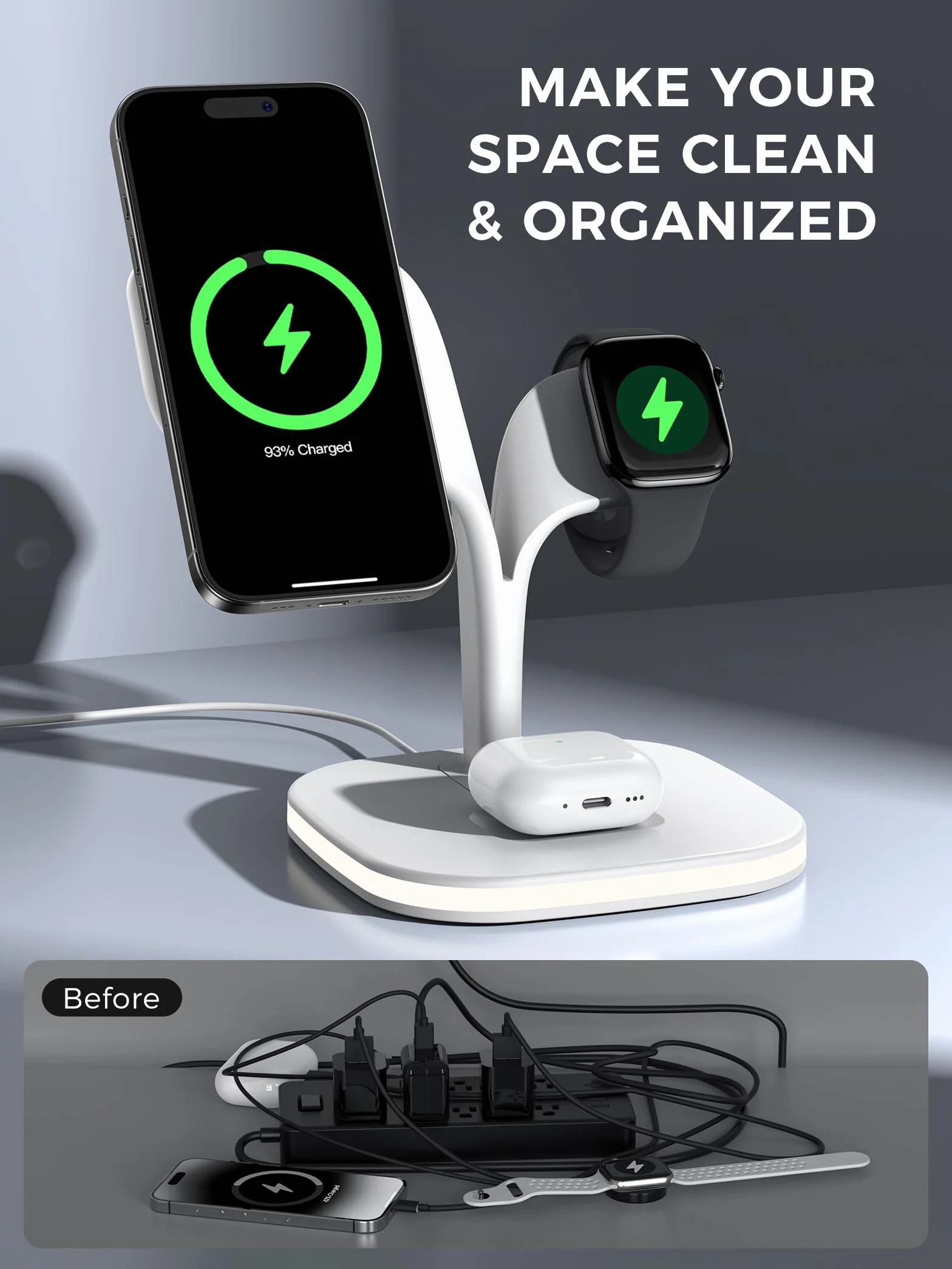 HJCE Bezprzewodowa ładowarka, 20W stacja ładująca 3 w 1 do Apple składana, indukcyjna do iPhone 17e Air 17 16 15 14 13 12, Apple Watch 11/10/9/8/7/6/5/4/3/2/SE/Ultra, AirPods Pro/3/2
