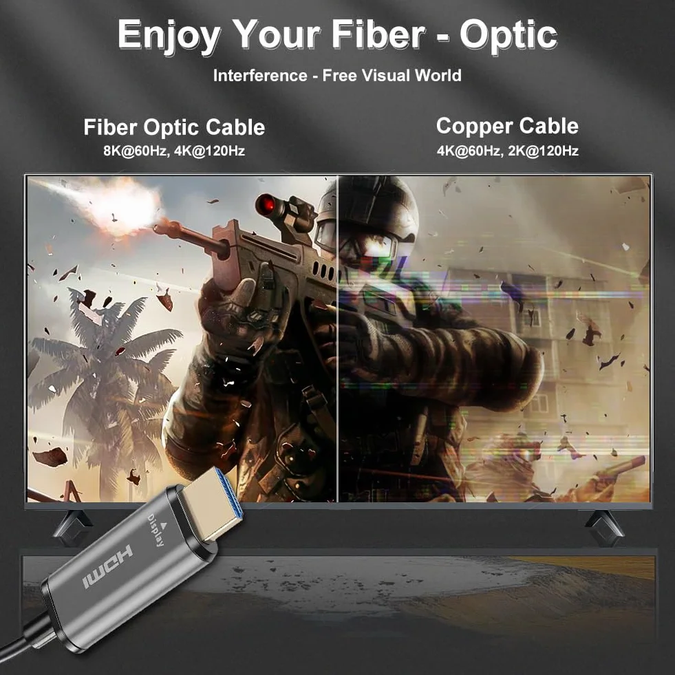 OFFCUP Kabel światłowodowy HDMI 10 m, HDMI 4K, ultra wysoka prędkość, kabel 2.1, 48 GB/sek., obsługuje 8K przy 60 Hz 4K przy 240 Hz, z eARC Dolby, kompatybilny z Blu-ray, TV, HDTV, projektorem