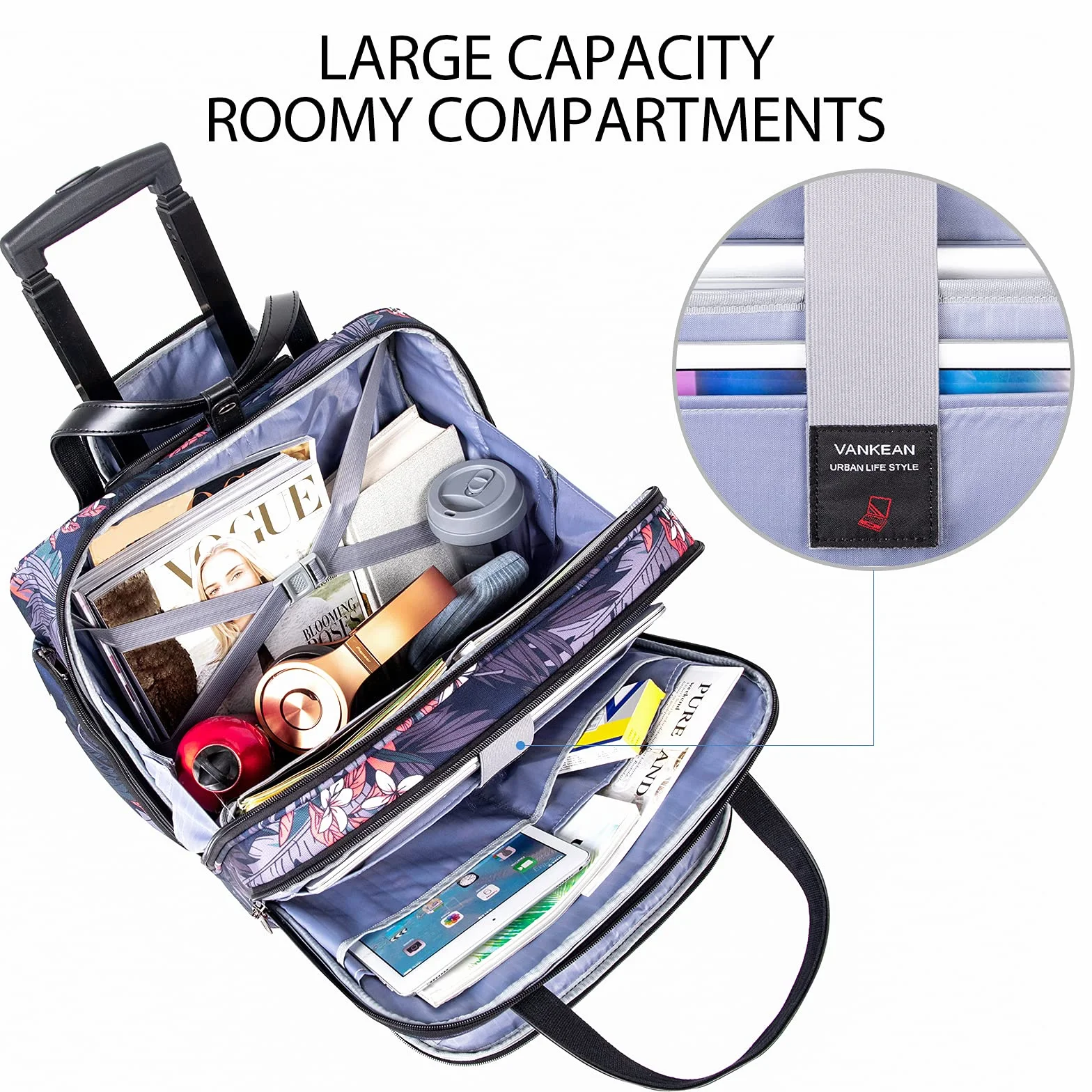 VANKEAN Walcowane etui na laptopa dla kobiet, premium walcowana torba podróżna, pasuje do 38 cm (15,6 cala) na laptopa teczka do przenoszenia, wodoodporna na noc, walcowanie torby komputerowe z