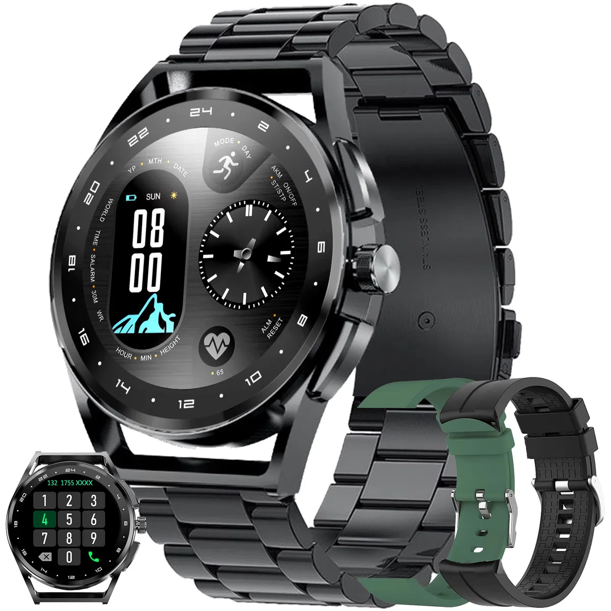 Smartwatch męski z funkcją telefonu, 2022 1,32" HD, ekran dotykowy, zegarek na rękę, smartwatch z Bluetooth, IP67, tracker fitness, SpO2, pulsometr, monitor snu, system Android iOS (czarny)