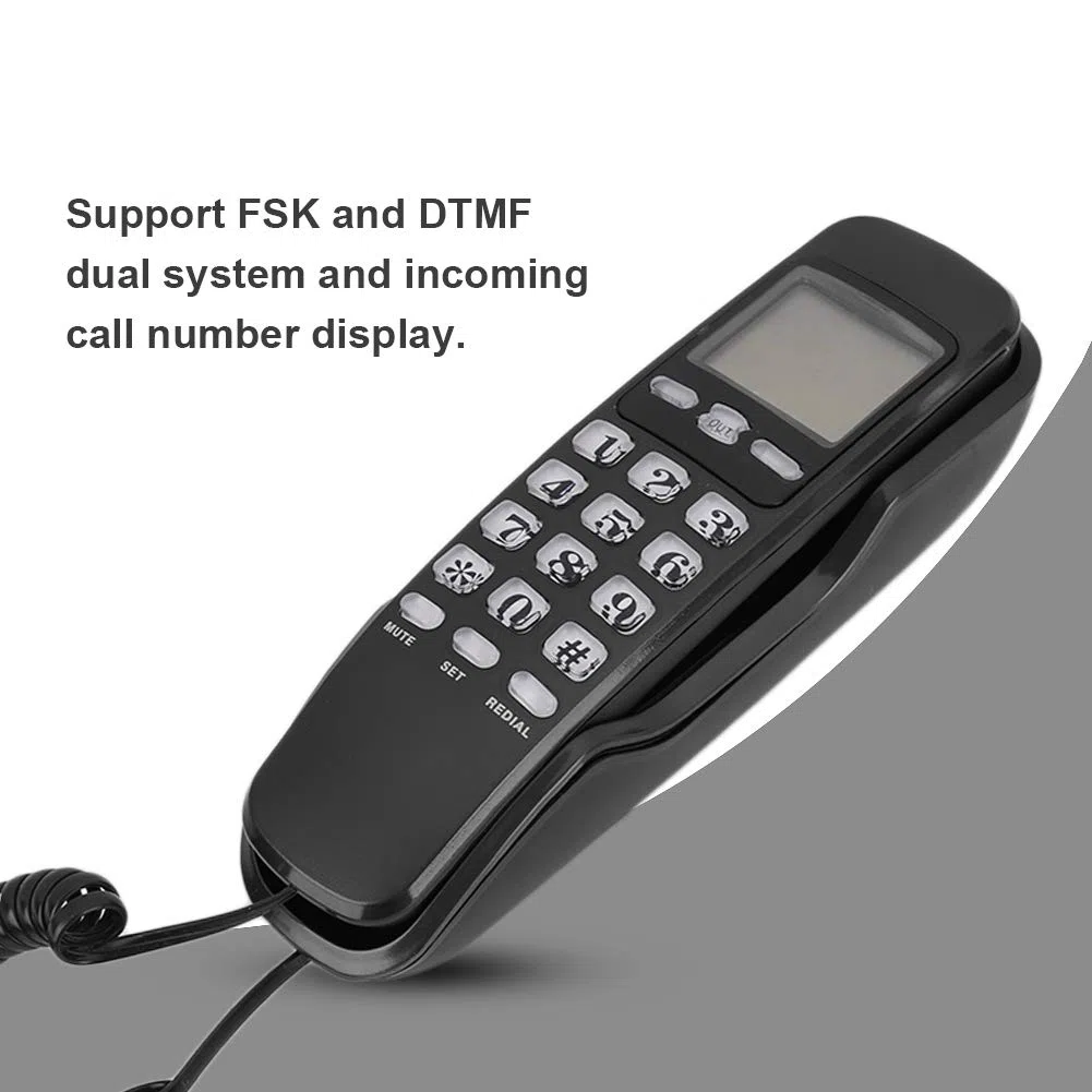 Telefon przewodowy, podwójny system KX-T888CID FSK i DTMF, wyświetlacz identyfikacji dzwoniącego, stacjonarny telefon stacjonarny do biura w domu z ekranem LCD (czarny)