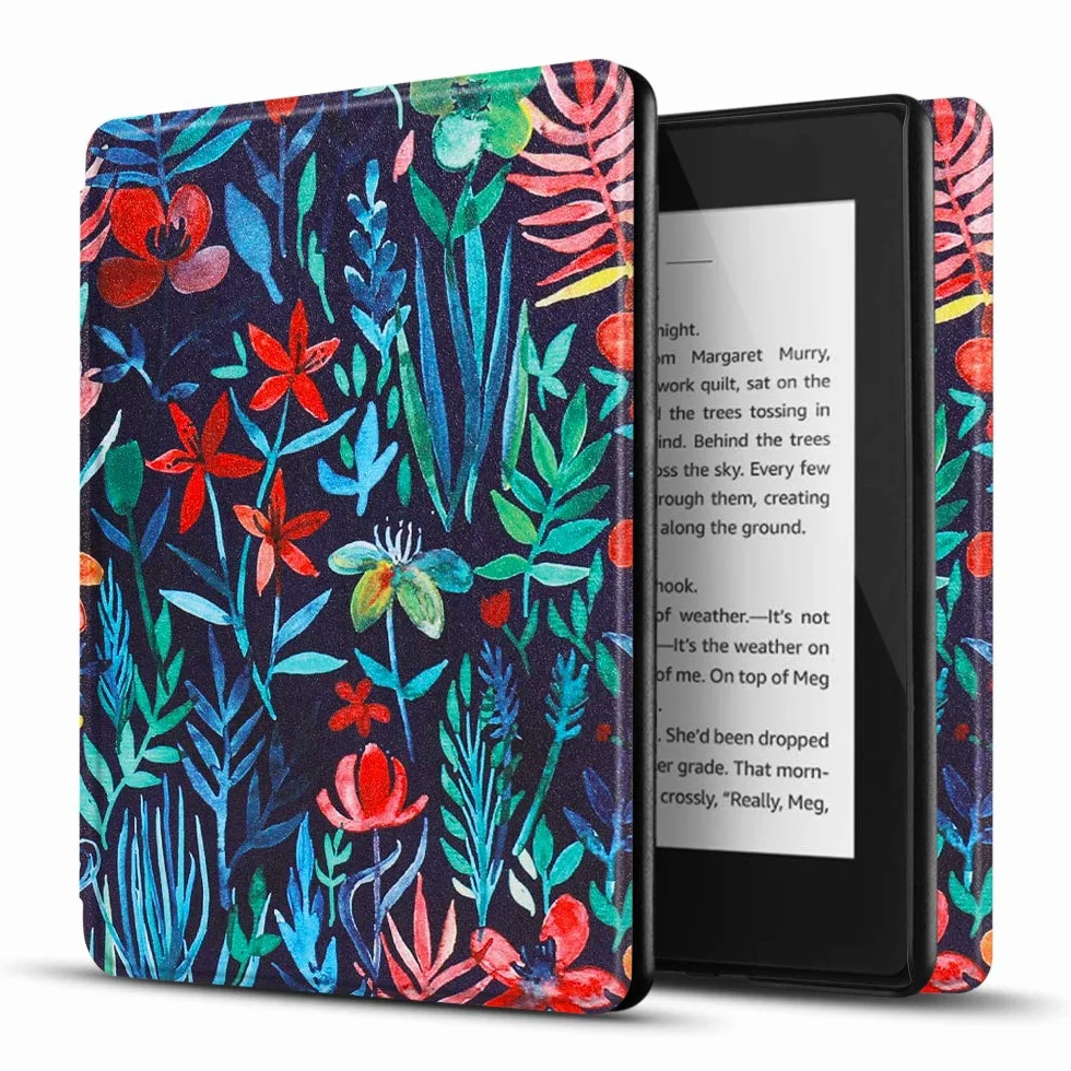 TNP Ochronne etui do Kindle Paperwhite 10 generacji 2018, twarde etui i etui PC do czytnika Amazon Kindle Paperwhite, automatycznego budzika i snu, czerwone i białe kwiaty