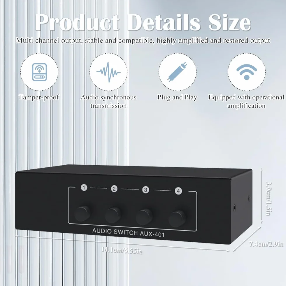 Audio Switch 4 w 1 cinch rozdzielacz przełącznik AUX 3,5 mm pasywny stereo do słuchawek TV PC RCA