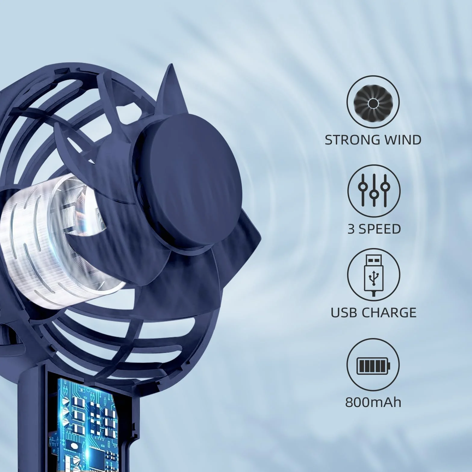Jsdoin Mini wentylator ręczny USB, wentylator biurkowy z klamrą, lekki, niebieski
