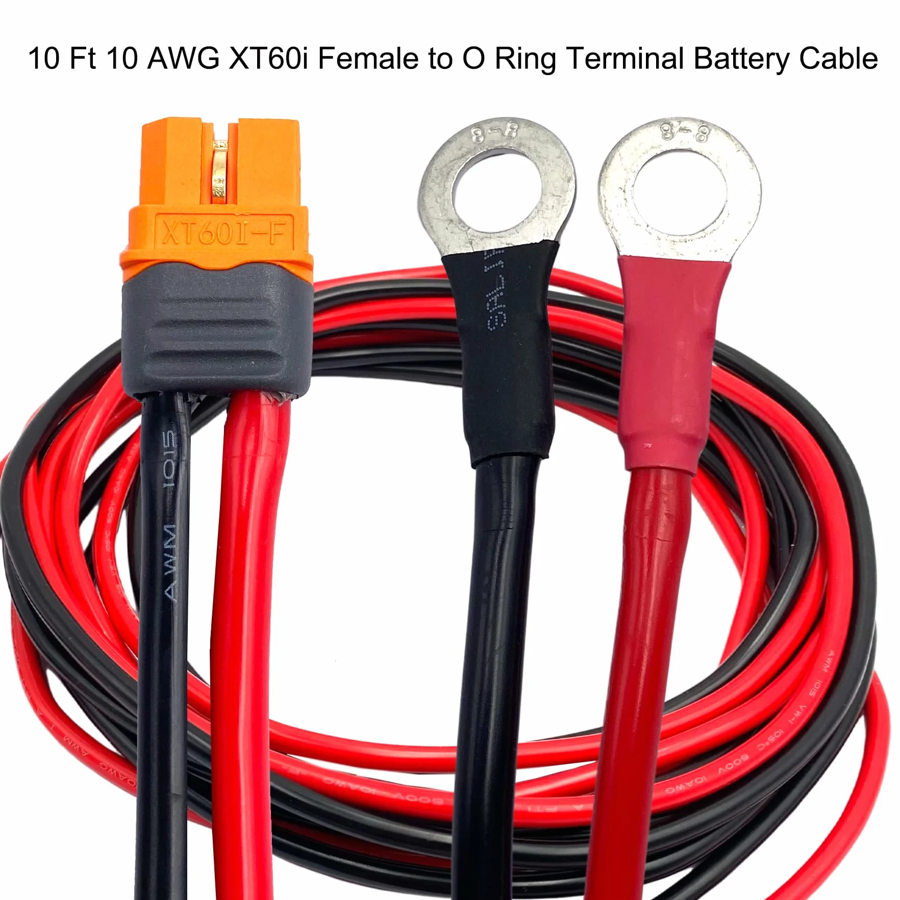 Przedłużacz 10AWG XT60i, 10 m XT60i żeński do zacisku O-ring, kabel akumulatora do przenośnej stacji zasilającej, generator baterii