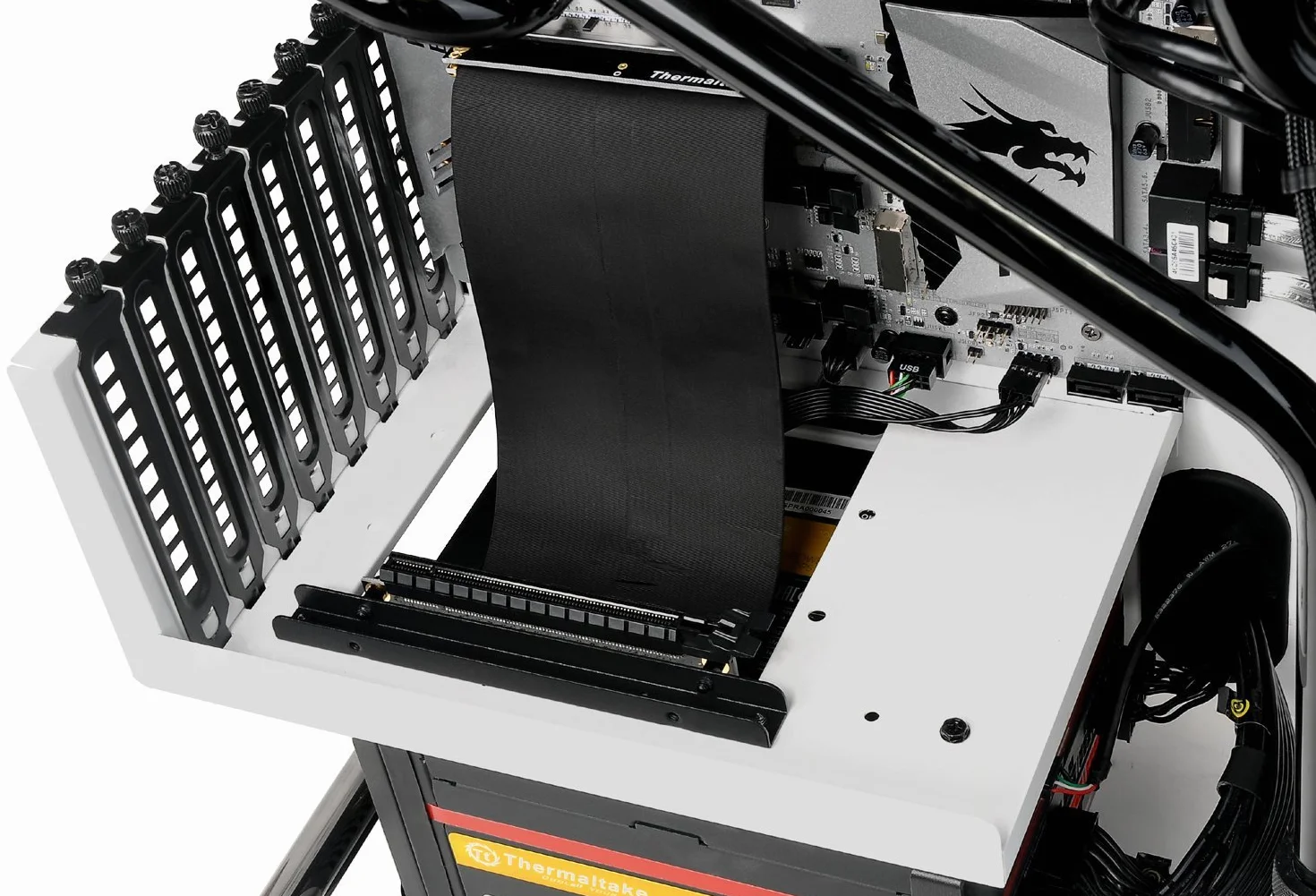 Thermaltake PCI-E 3.0 Gaming PC Modding X16 Riser elastyczny kabel ulepszony, 2 lata, osłona ekranująca EMI, czarny 200 mm AC-053-CN1OTN-C1