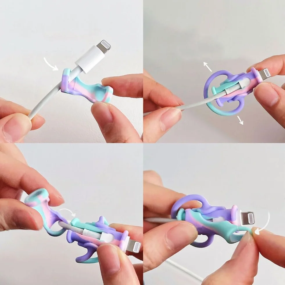 LightBeacon 5 Pack Charging Cable Protector, Miniaturowe etui ochronne na kable danych 2 w 1, Uroczy silikonowy miniaturowy ochraniacz na kable ładujące, do wszystkich kabli ładujących