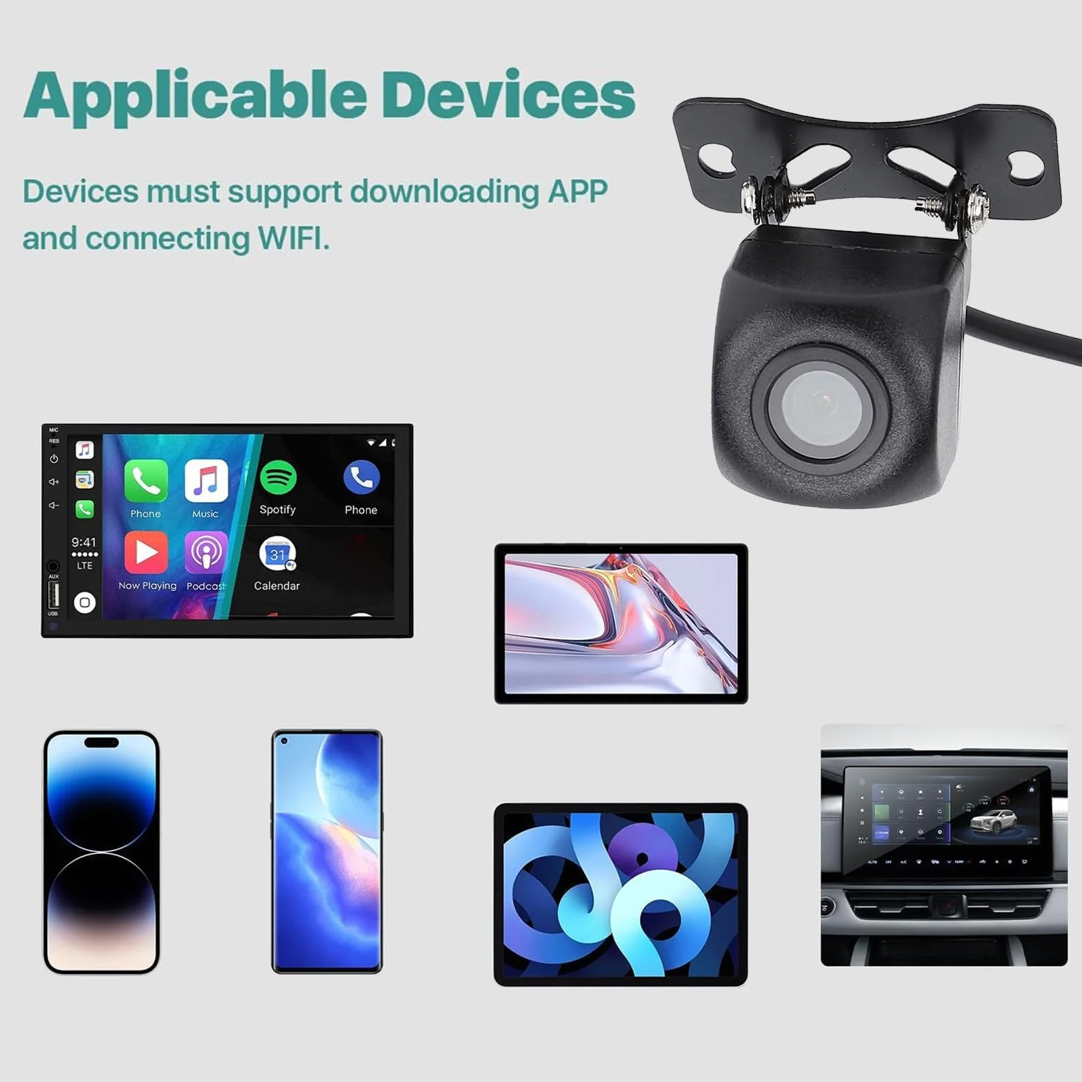 Kamera Cofania 1080P WiFi 175° Uniwersalna do Samochodu SUV RV iOS Tablet Telefon