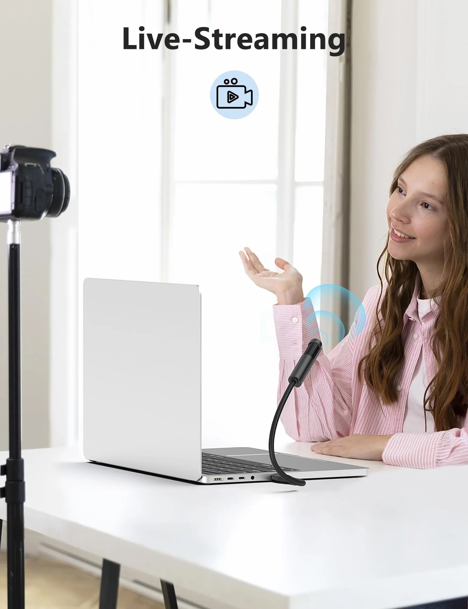 MillSO Mikrofon USB wielokierunkowy pojemnościowy z elastyczną szyjką regulowaną 360° do laptopa PC
