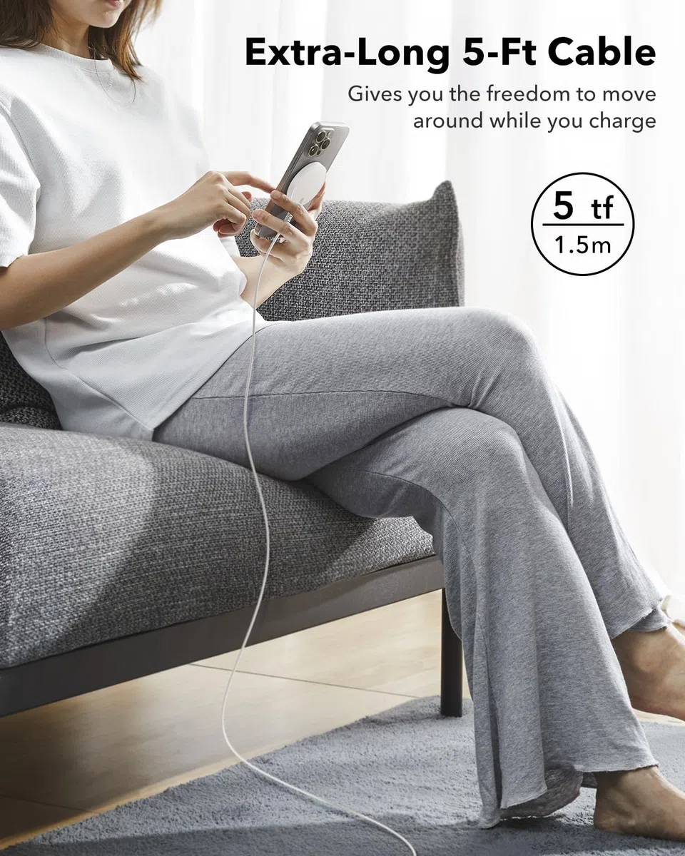 ESR Bezprzewodowa ładowarka do ładowarki MagSafe, ładowarka do telefonu, kompatybilna z iPhone 17/16/15/14/13/12, seria Galaxy S25, AirPods 4/3/AirPods Pro, mocna blokada magnetyczna, srebrna