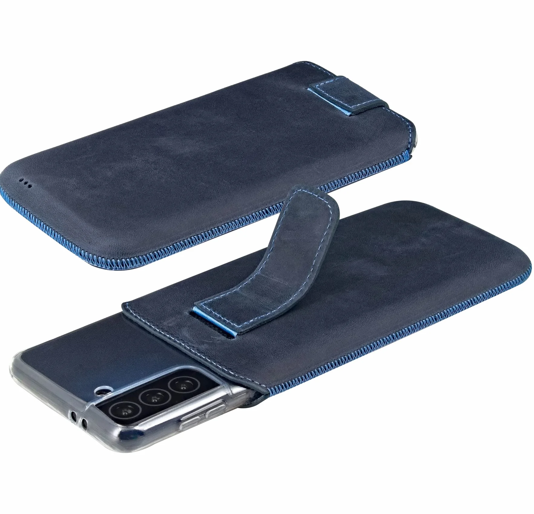 Suncase Prawdziwe skórzane etui kompatybilne z iPhone 16 Pro (pasuje do grubszych bumperów/silikonowych etui: wymiary wewnętrzne - 155 x 76 x 14 mm) w kolorze niebieskim Pebble Blue