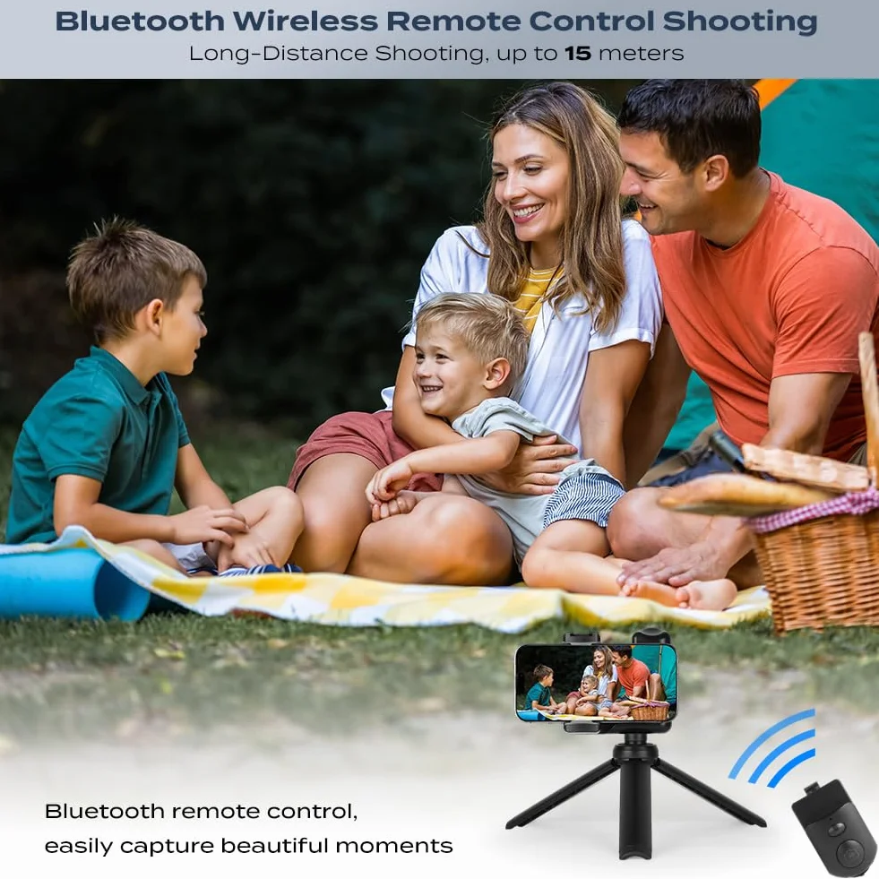 HOTUT Smartphone uchwyt na kamerę z pilotem zdalnego sterowania Bluetooth - uchwyt stabilizator z przyłączem statywu i zimnym butem - do iPhone'a i Androida