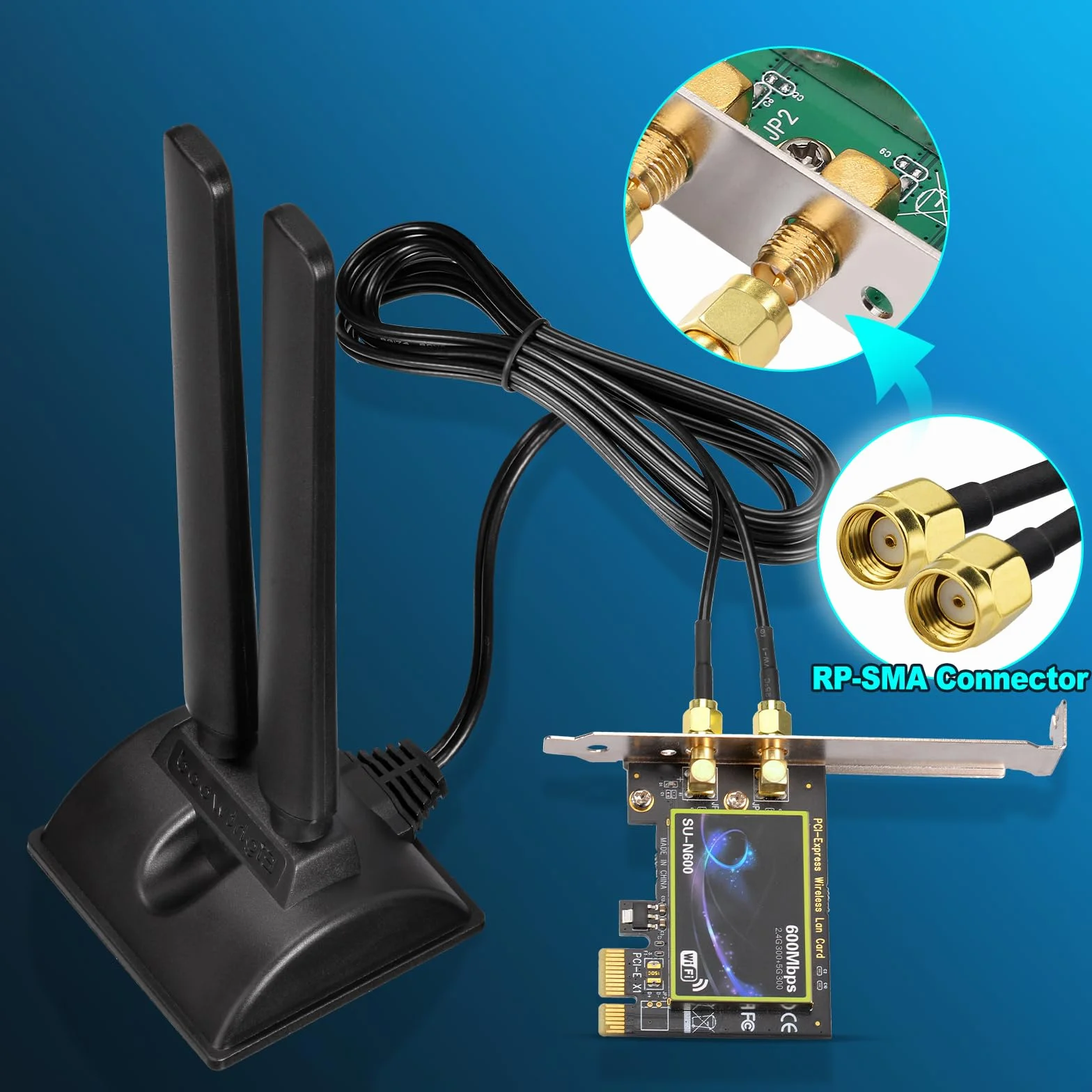 Eightwood Trójpasmowa antena WiFi 6E – 2,4 GHz, 5 GHz, 6 GHz RP-SMA do komputera stacjonarnego, karty Bluetooth, adaptera USB, routera