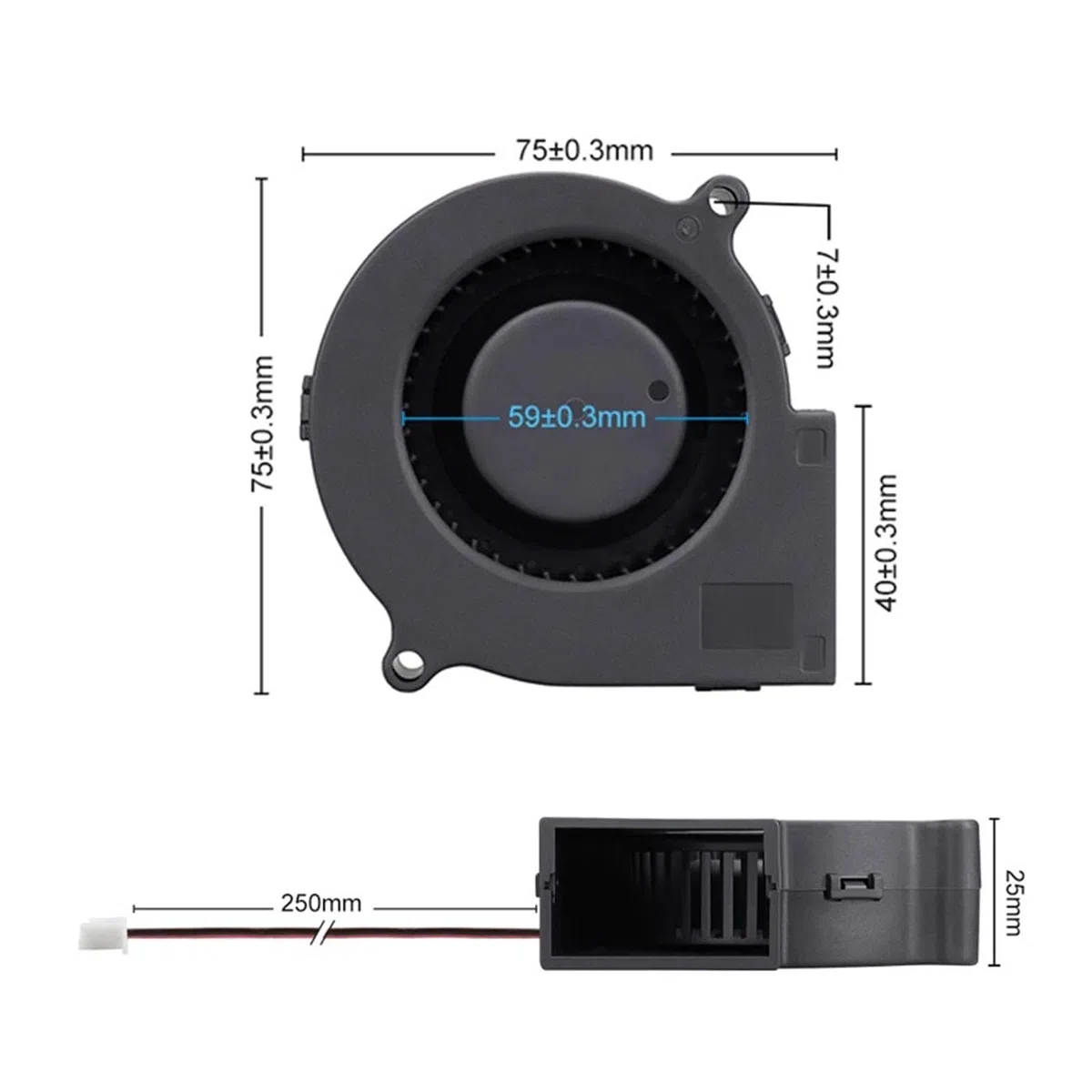 2 SZTUK 7525 Wentylator dmuchawy DC 12 V 2Pin Bezszczotkowa wirówka Turbo 3200 obr./min