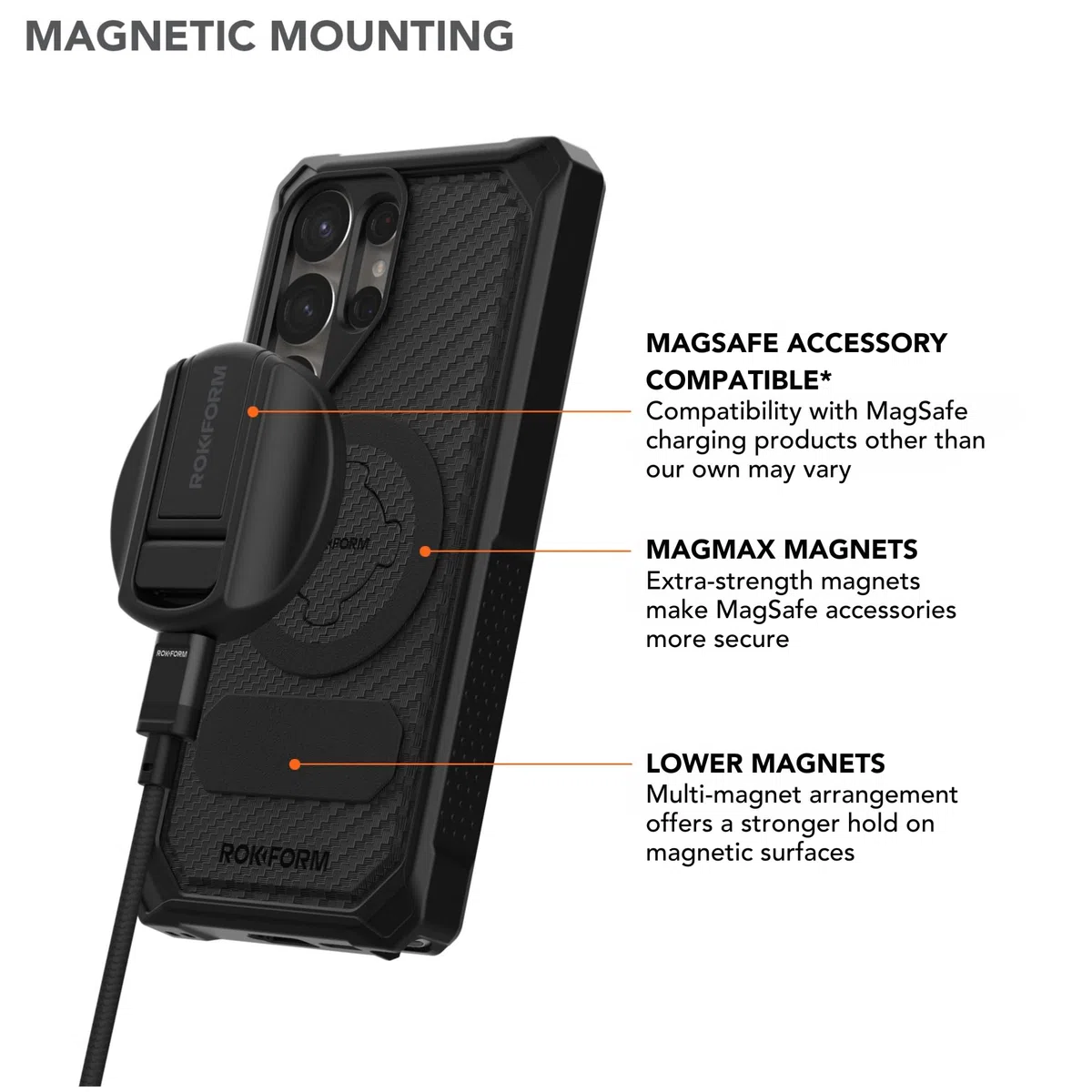 ROKFORM Wytrzymałe etui ochronne kompatybilne z Galaxy S25 Ultra, magnetyczna osłona z zamknięciem obrotowym, zbroja sprawdzona pod kątem upadku (czarne)
