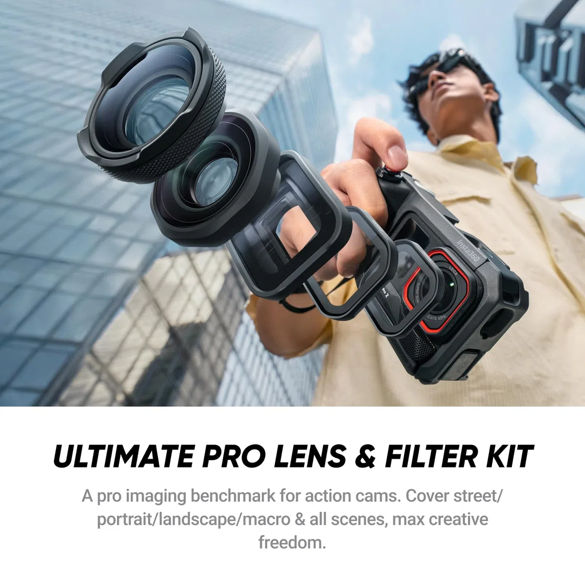 Insta360 Ace Pro 2 Ultimate Videography Bundle – wodoodporna kamera sportowa 8K współpracuje z Leica, czujnik 1/3.3 cm, podwójny chip AI, wiodące słabe światło, wszechstronny zestaw obiektywów do