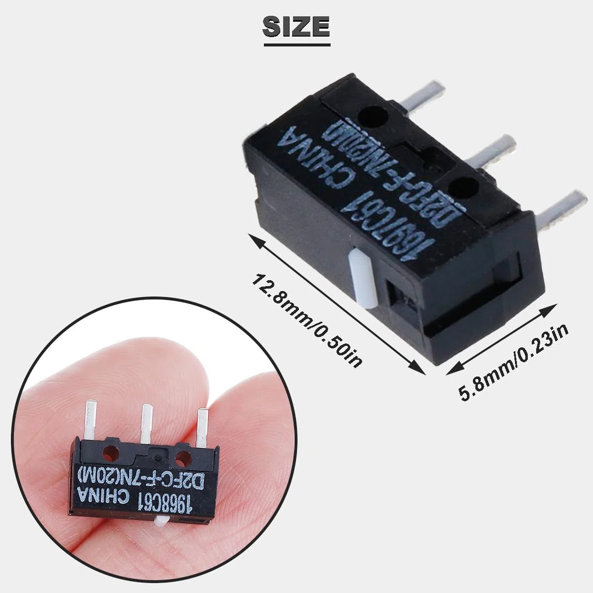 D2FC-F-7N (20 m) moduł Micro Switch D2FC-F-7N przełącznik z wyraźnym kliknięciem z przyciskiem mysz po naprawie, metalowe naklejki do myszy Logitech, Razer, Apple, 10 sztuk
