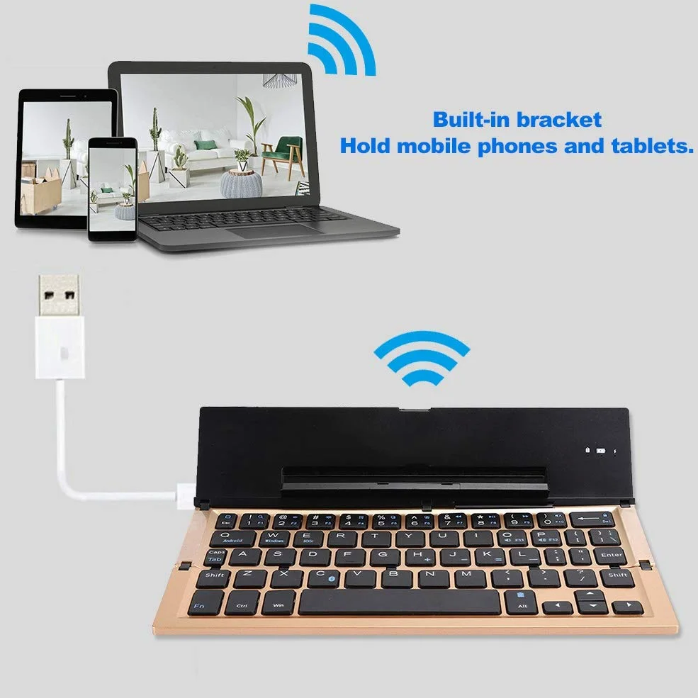 Mini klawiatura Akcesoria komputerowe Części komputerowe Składana kwadratowa złota ze stojakiem na Bluetooth