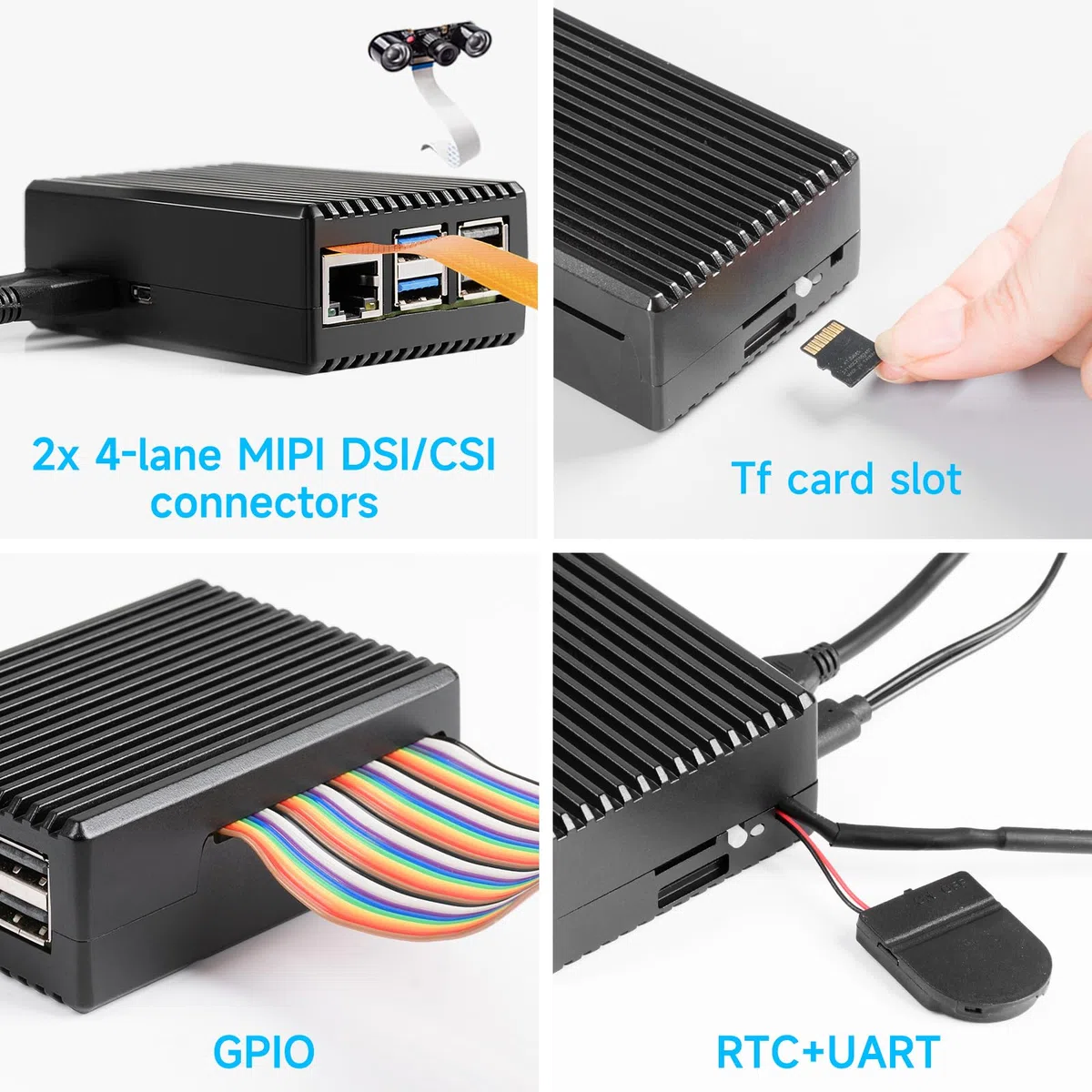 Miuzei Aluminiowa obudowa do Raspberry Pi 5, Heavy Duty z wkładami chłodzącymi do Raspberry Pi 5 16/8/4 GB, czarne paski, cicha praca