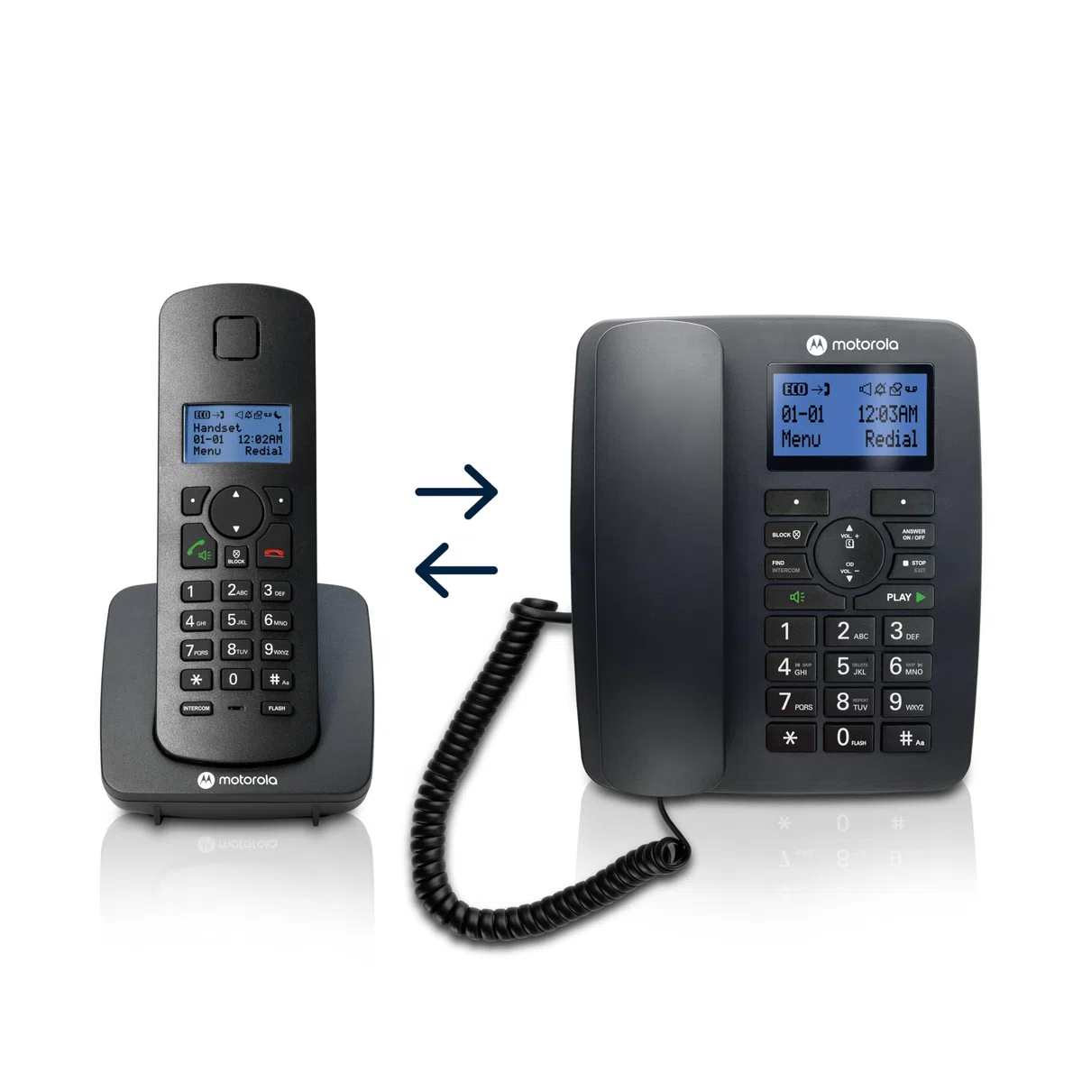 Motorola Voice - Telefon stacjonarny C4201 z cyfrową słuchawką bezprzewodową, trybem awaryjnym, przekierowaniem połączeń, podświetlanym wyświetlaczem