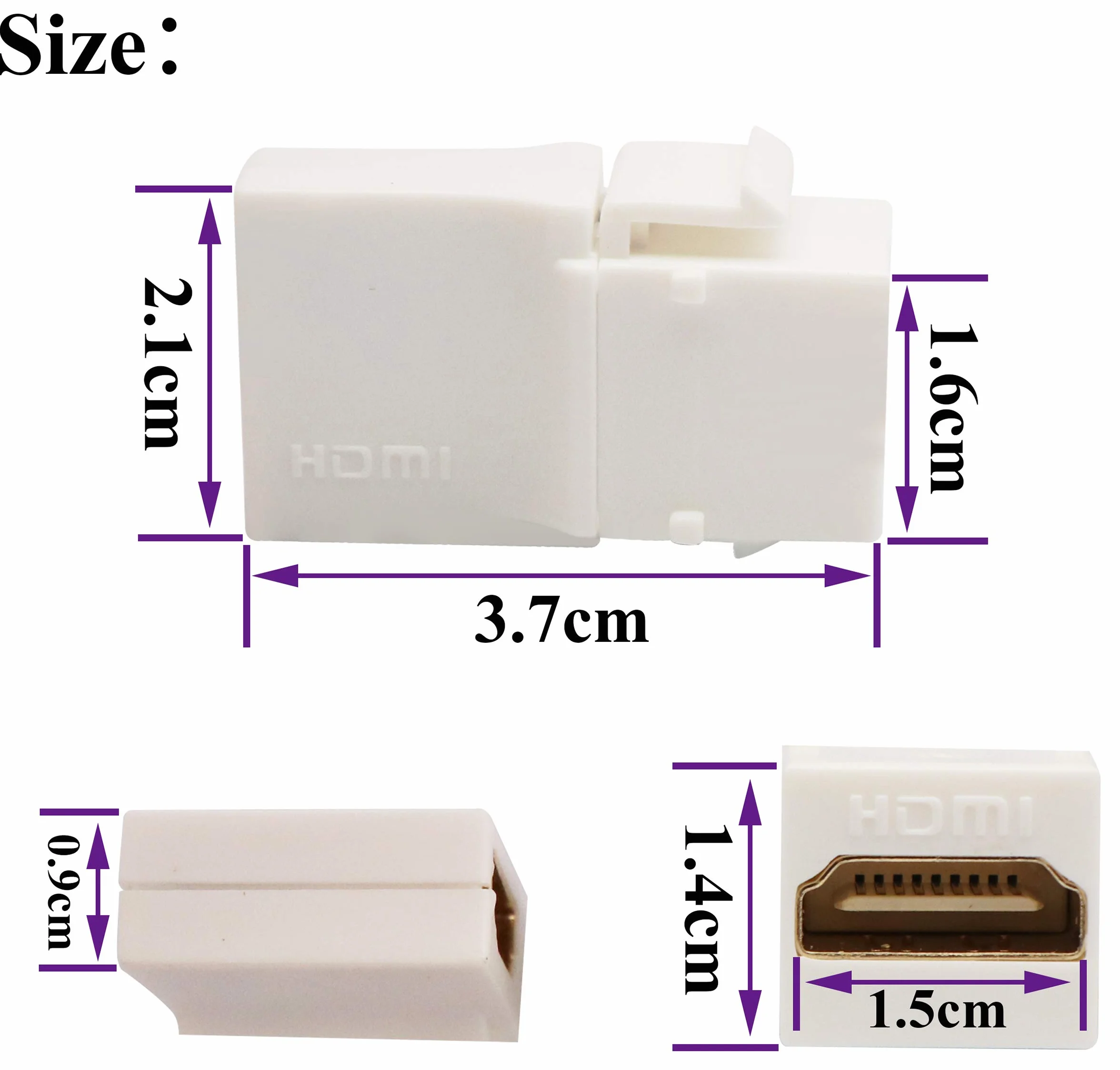 Adapter Keystone HDMI 90 stopni pozłacany kąt prosty HDMI żeński do żeńskiego Keystone Jack wkładka 3D 4K 60HZ adapter łącznika do płyty ściennej (biały/5 sztuk)