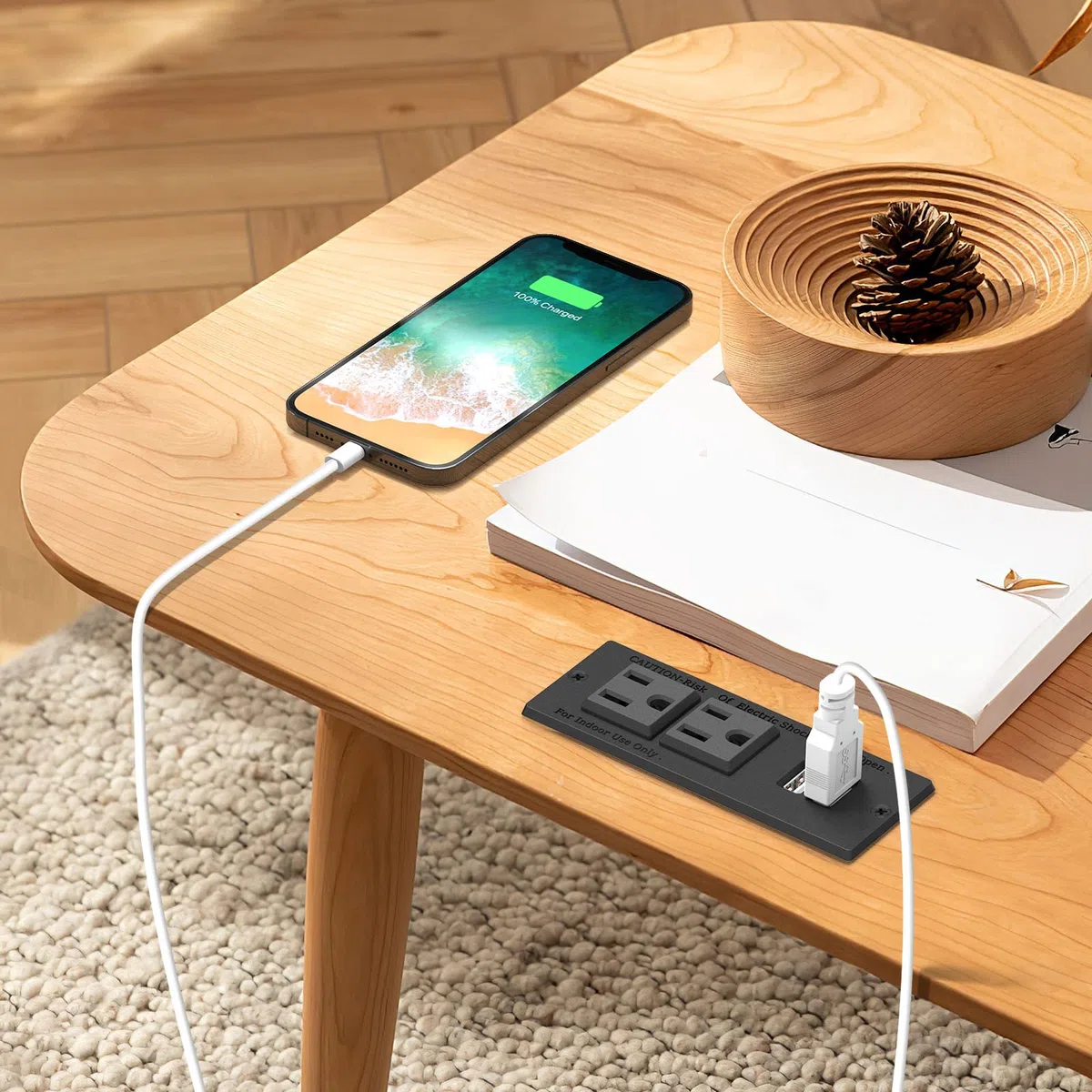 Kungfuking Desktop Power Grommet Conference Podtynkowy zasilacz biurkowy 2 gniazda i 2 porty USB Kabel przedłużający 9,85 stopy