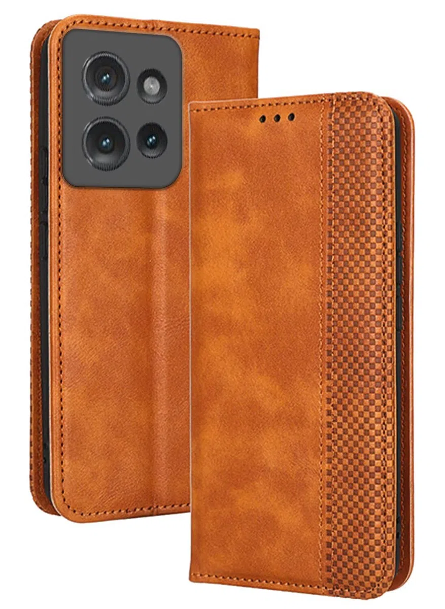 Topme Etui na telefon Motorola Moto g86 Power 5G (6,67 cala) Etui ochronne, stylowe skórzane etui na telefon z teksturowanym gniazdem na karty. Brązowy