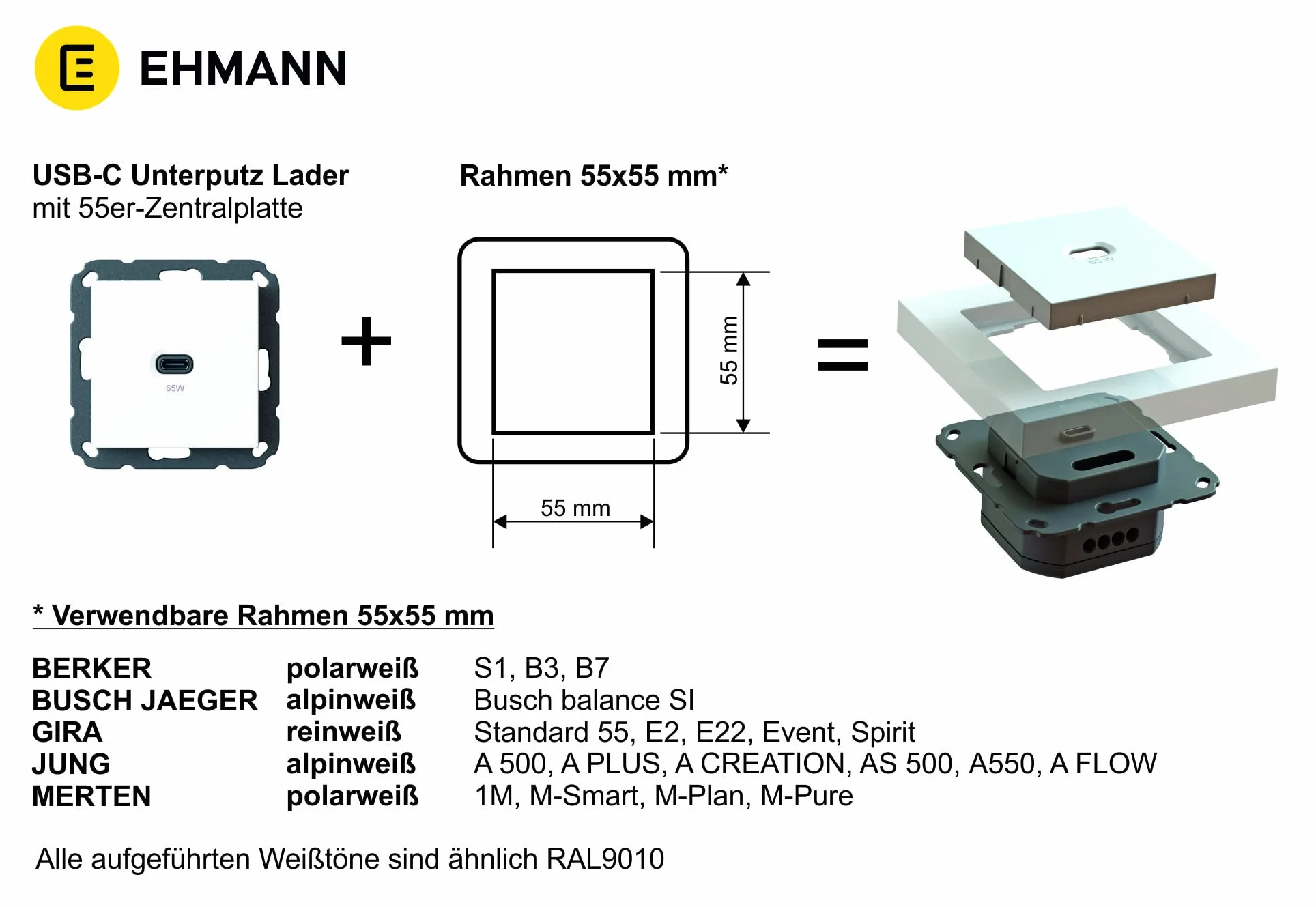 EHMANN Podtynkowa stacja ładująca USB z USB-C 18 Watt Charge