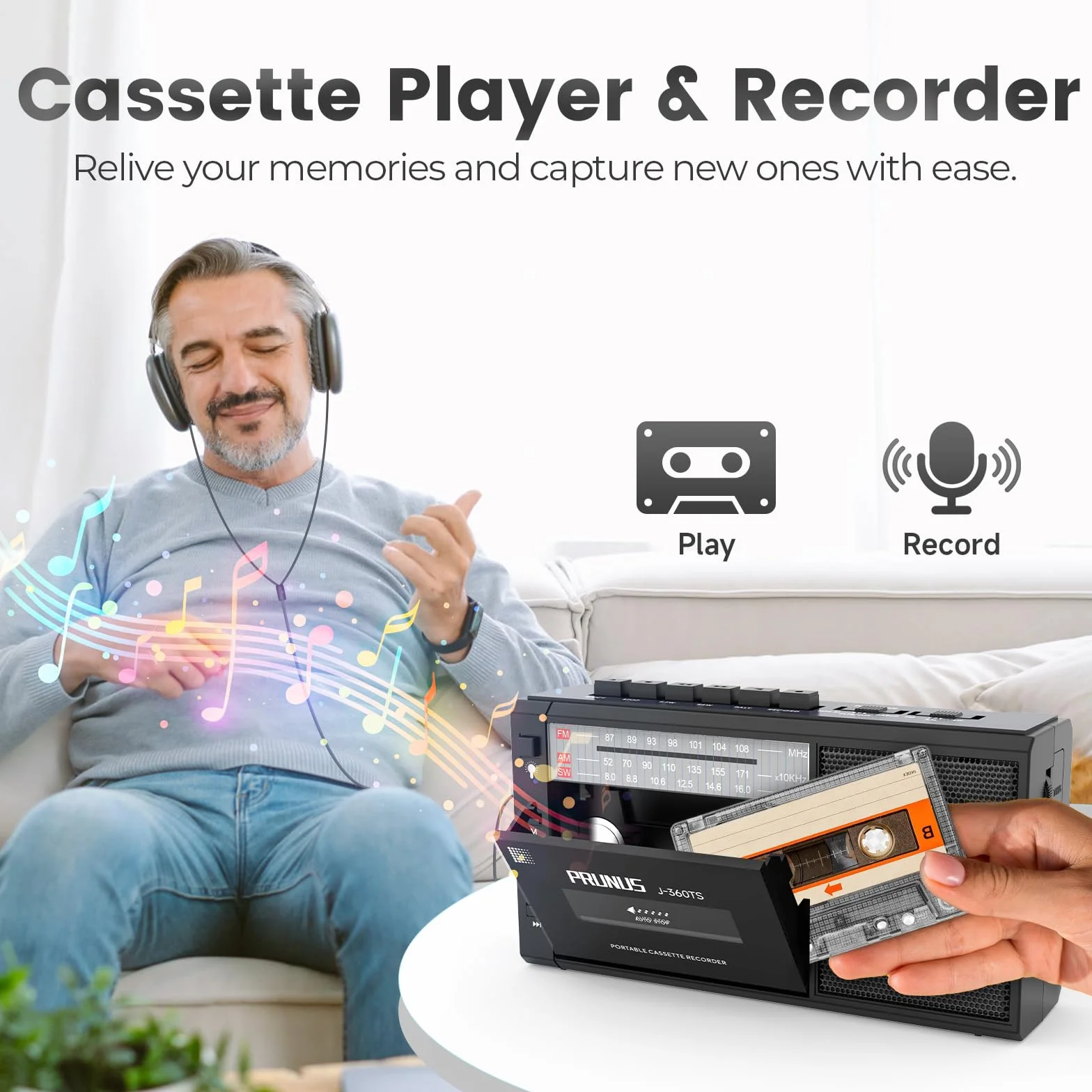 PRUNUS J-360 kasetowy odtwarzacz Bluetooth AM/FM Radio słoneczne ładowalne z gniazdem słuchawkowym TF USB