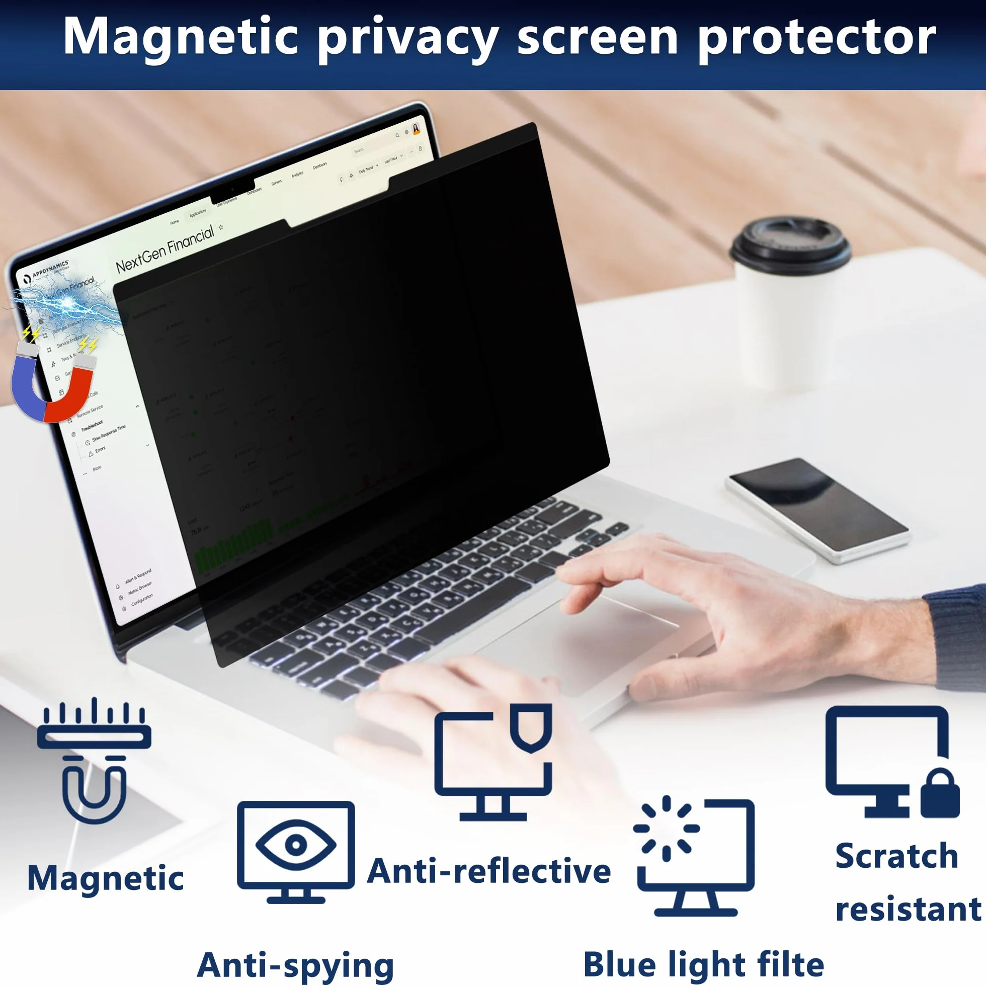 Magnetyczna ochrona laptopa 15,6" 16:9, ochrona przed wzrokiem, ochrona przed niebieskim światłem, antyoślepiająca, odporna na zarysowania, dwustronna, zdejmowana, ochrona ekranu laptopa (15,6