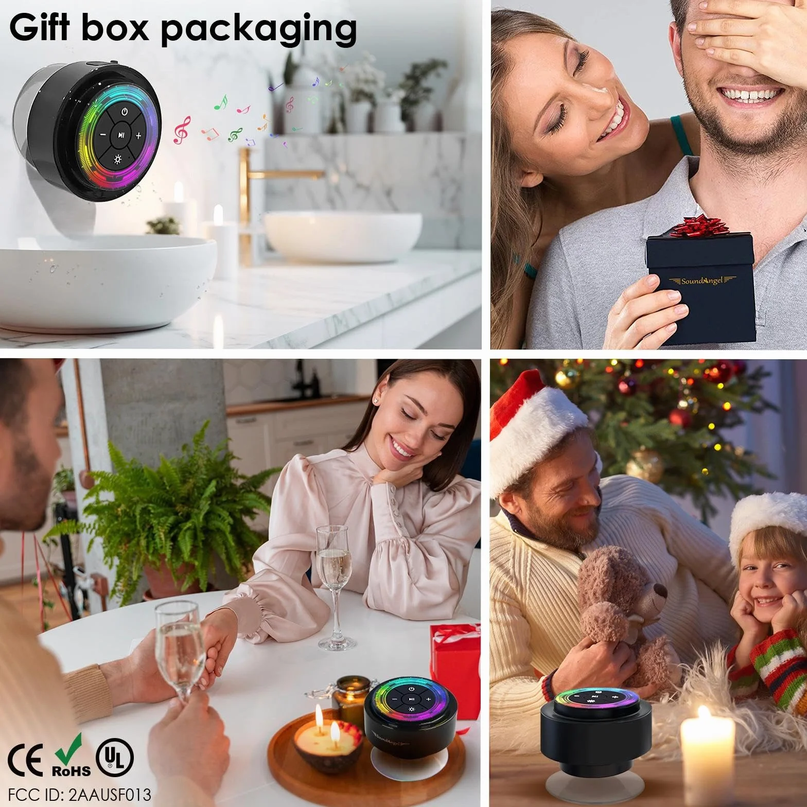 XLEADER, SoundAngel Mate Pro głośnik prysznicowy (ulepszony) certyfikowany wodoodporny głośnik Bluetooth IPX7, Big Pro Sound i głęboki bas, ze światłami RGB, przyssawką, silikonową smyczą, czas
