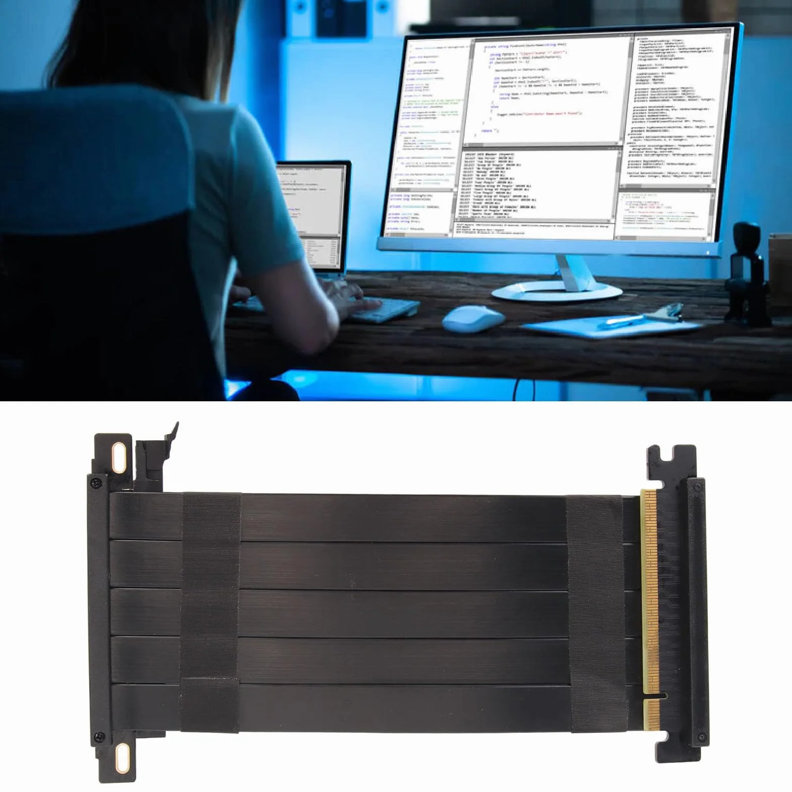 Kabel Riser PCIE 4.0 X16 do RTX 4090, Szybki Elastyczny Dwustronny Przedłużacz GPU 180 Stopni, Kompatybilny z RX 7900 XT (Czarny)