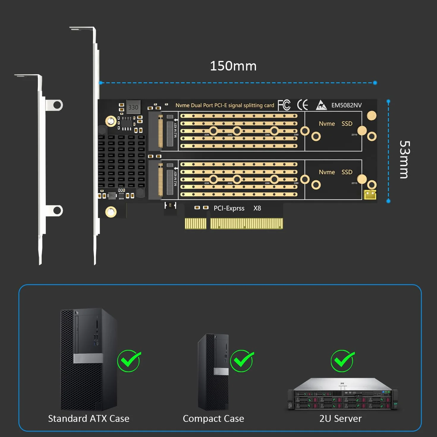 GLOTRENDS PA21 Dual Adapter M.2 NVMe do PCIe 4.0 X8 bez rozgałęzienia PCIe, konfiguracja miękkiego macierzy RAID M.2 NVMe za pomocą narzędzia systemu operacyjnego (obsługuje rozmiary 22110/2280)