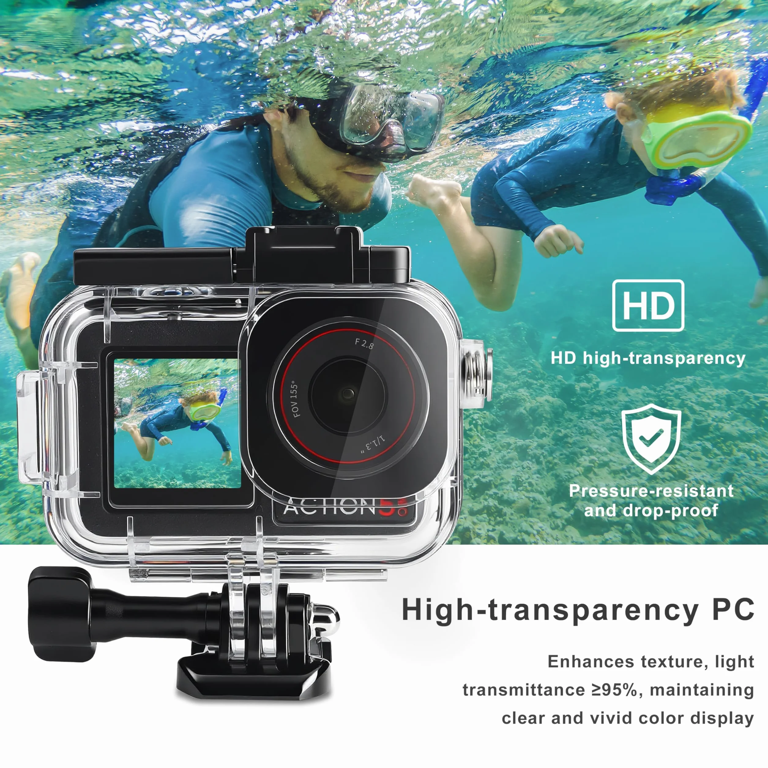 FitStill Wodoodporna obudowa 50 m i 3 filtry i pływający uchwyt ręczny zestaw kompatybilny z DJI Osmo Action 5 Pro Action 4 Action 3, snorkeling, surfowanie, wakeboarding pokrowiec ochronny zestaw