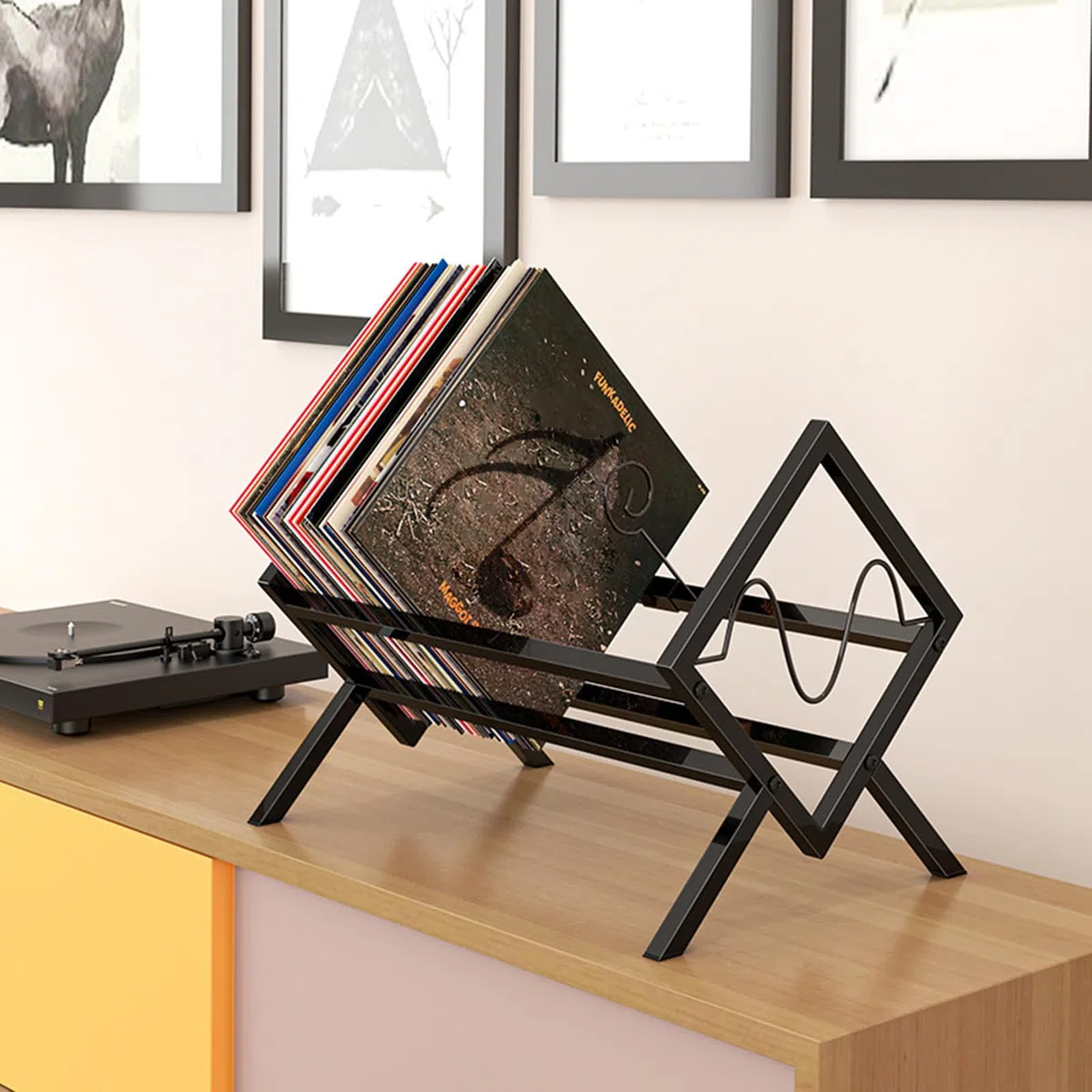 Metalowy stojak do przechowywania płyt winylowych, pomieści do 100 płyt LP, płyt CD i albumów, stojak ekspozycyjny na płyty, książki i czasopisma