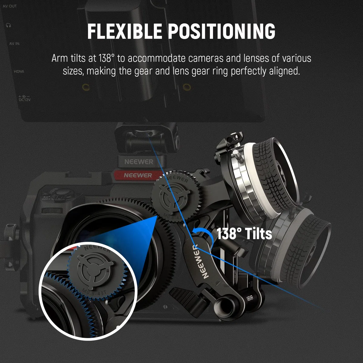 NEEWER Mini Follow Focus z ogranicznikami A/B, zębatką obiektywu, prętem 15 mm i zaciskiem drążkowym do kamery filmowej, lustrzanki cyfrowej/aparatu bezlusterkowego, kompatybilna z obiektywem o