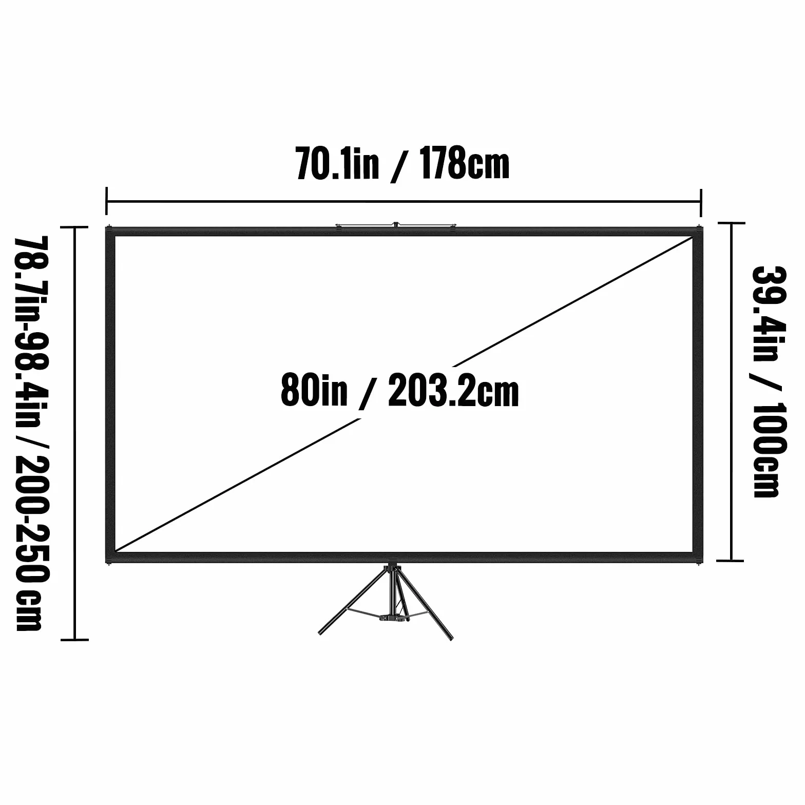 VEVOR Ekran projekcyjny ze statywem 80" 203,2 cm 16:9 4K HD Przenośne kino domowe