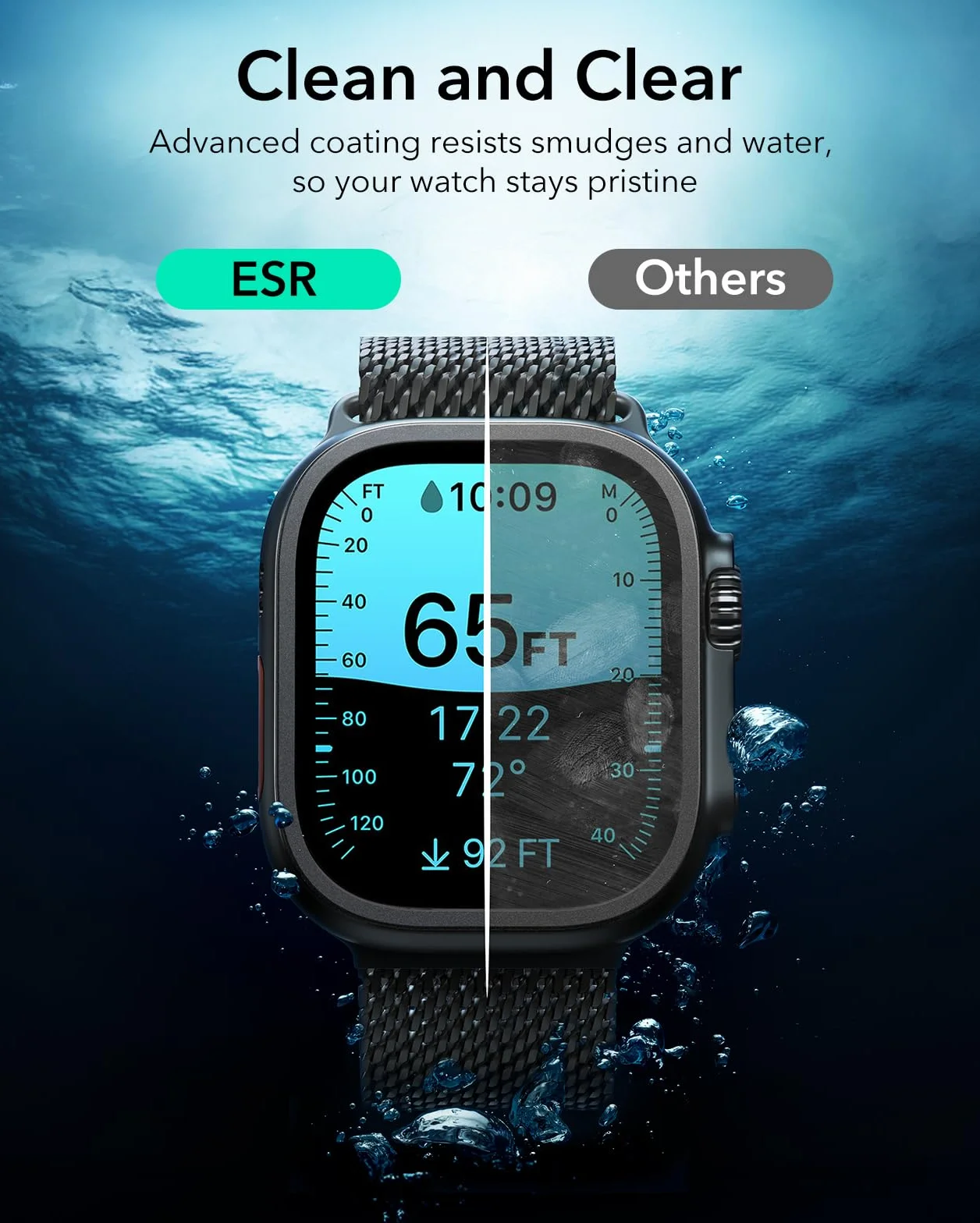 ESR Armorite Ochraniacz ekranu do Apple Watch Ultra 3 2025 / Ultra 2 / Ultra (49 mm), ochrona klasy wojskowej, folia ze szkła hartowanego z ramą ze stopu aluminium, odporna na zarysowania, 2 sztuki